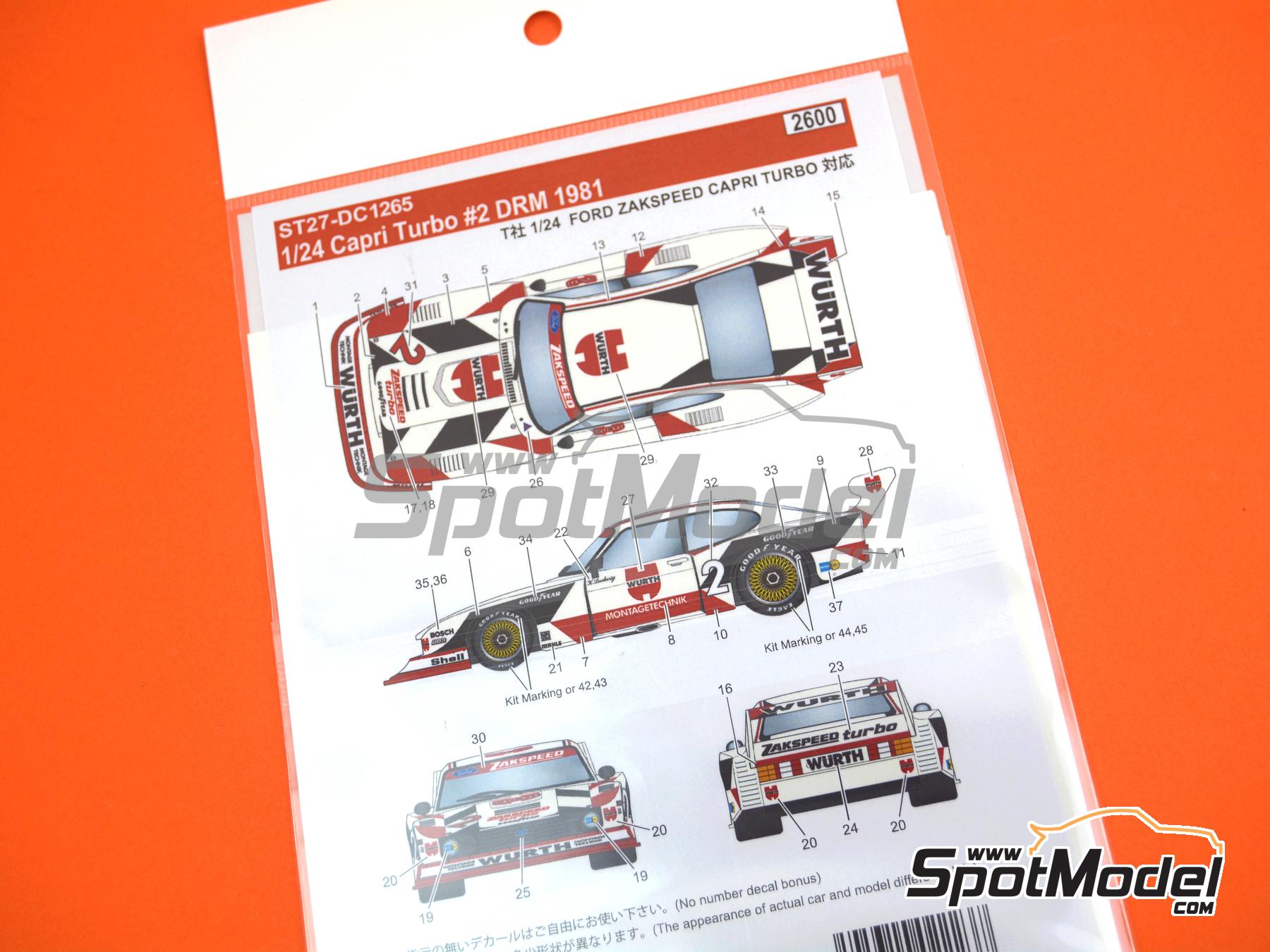 Image 6: Ford Capri Turbo Group 5 Zakspeed Team sponsored by Wurth - Deutsche Rennsport Meisterschaft DRM 1981 | Marking / livery in 1/24 scale manufactured by Studio27 (ref.&nbsp;ST27-DC1265, also 4545310022237 and DC1265)