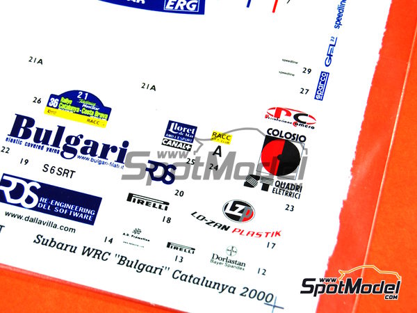 Image 8: Subaru Impreza WRC Procar Rally Team sponsored by Bulgari - Catalunya Costa Brava Rally - Rally of Spain 2000 | Marking / livery in 1/24 scale manufactured by Studio27 (ref.&nbsp;ST27-DC404, also DC404)