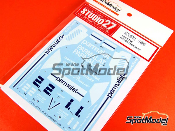 Image 4: Brabham Alfa Romeo BT46 Brabham Racing Organisation Team sponsored by Parmalat - South African Formula 1 Grand Prix, Test version 1978 | Marking / livery in 1/20 scale manufactured by Studio27 (ref.&nbsp;ST27-DC571C, also 4545310405719 and DC571C)