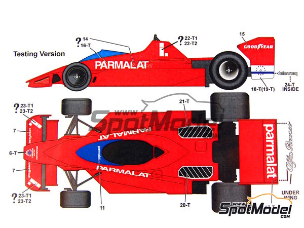 Image 6: Brabham Alfa Romeo BT46 Brabham Racing Organisation Team sponsored by Parmalat - South African Formula 1 Grand Prix, Test version 1978 | Marking / livery in 1/20 scale manufactured by Studio27 (ref.&nbsp;ST27-DC571C, also 4545310405719 and DC571C)
