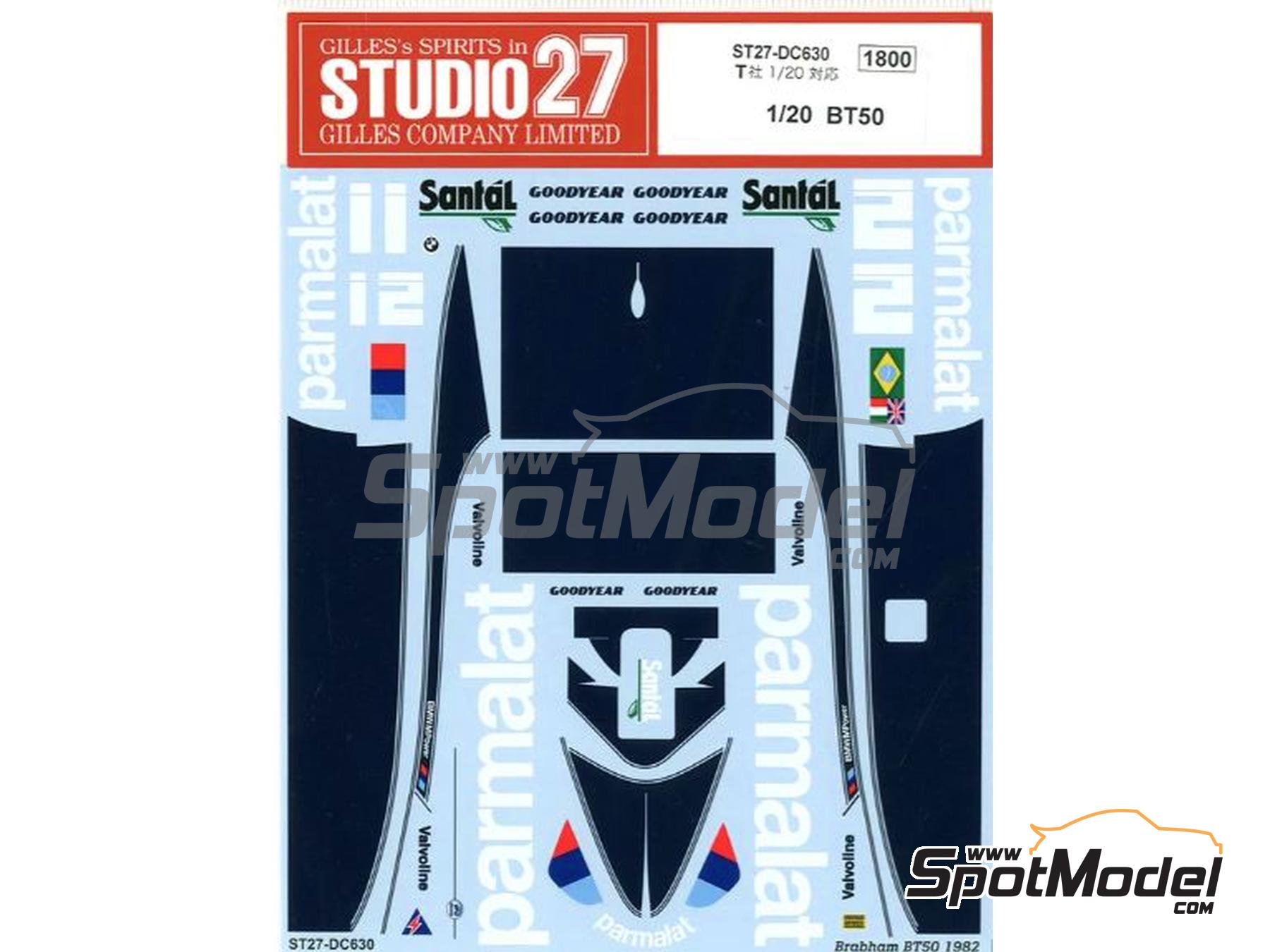 Image 2: Brabham BT50 BMW Turbo Equipo Brabham Racing Organisation patrocinado por Parmalat - Campeonato del Mundo FIA de Formula 1 1982 | Decoraci&oacute;n en escala&nbsp;1/20 fabricado por Studio27 (ref.&nbsp;ST27-DC630, tambien 4545310406303 y DC630)