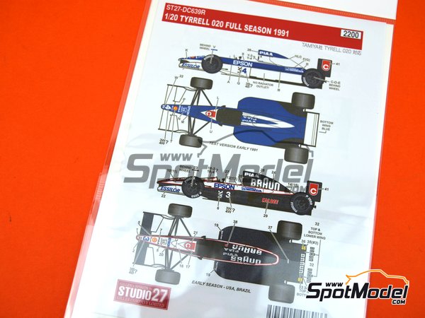 Image 5: Tyrrell Honda 020 Tyrrell Racing Team sponsored by Braun Epson - Test version, FIA Formula 1 World Championship 1991 | Marking / livery in 1/20 scale manufactured by Studio27 (ref.&nbsp;ST27-DC639R, also 4545310408086, DC639R and ST27-DC639C)