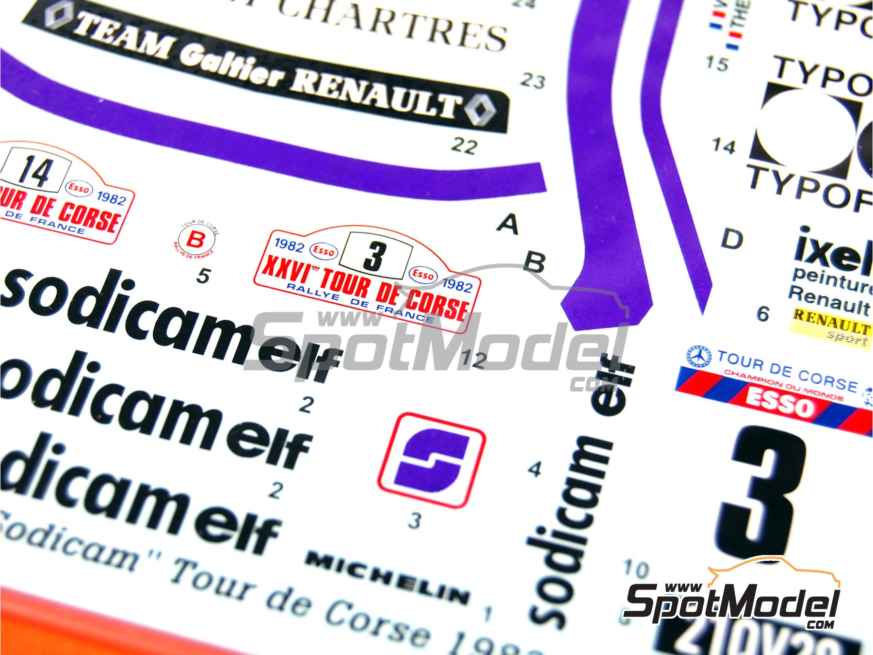 Image 8: Renault 5 Turbo Equipo Renault Sodicam Elf patrocinado por Sodicam - Rally Tour de Corse 1982 | Decoraci&oacute;n en escala&nbsp;1/24 fabricado por Studio27 (ref.&nbsp;ST27-DC707C, tambien 4545310007074 y DC707C)