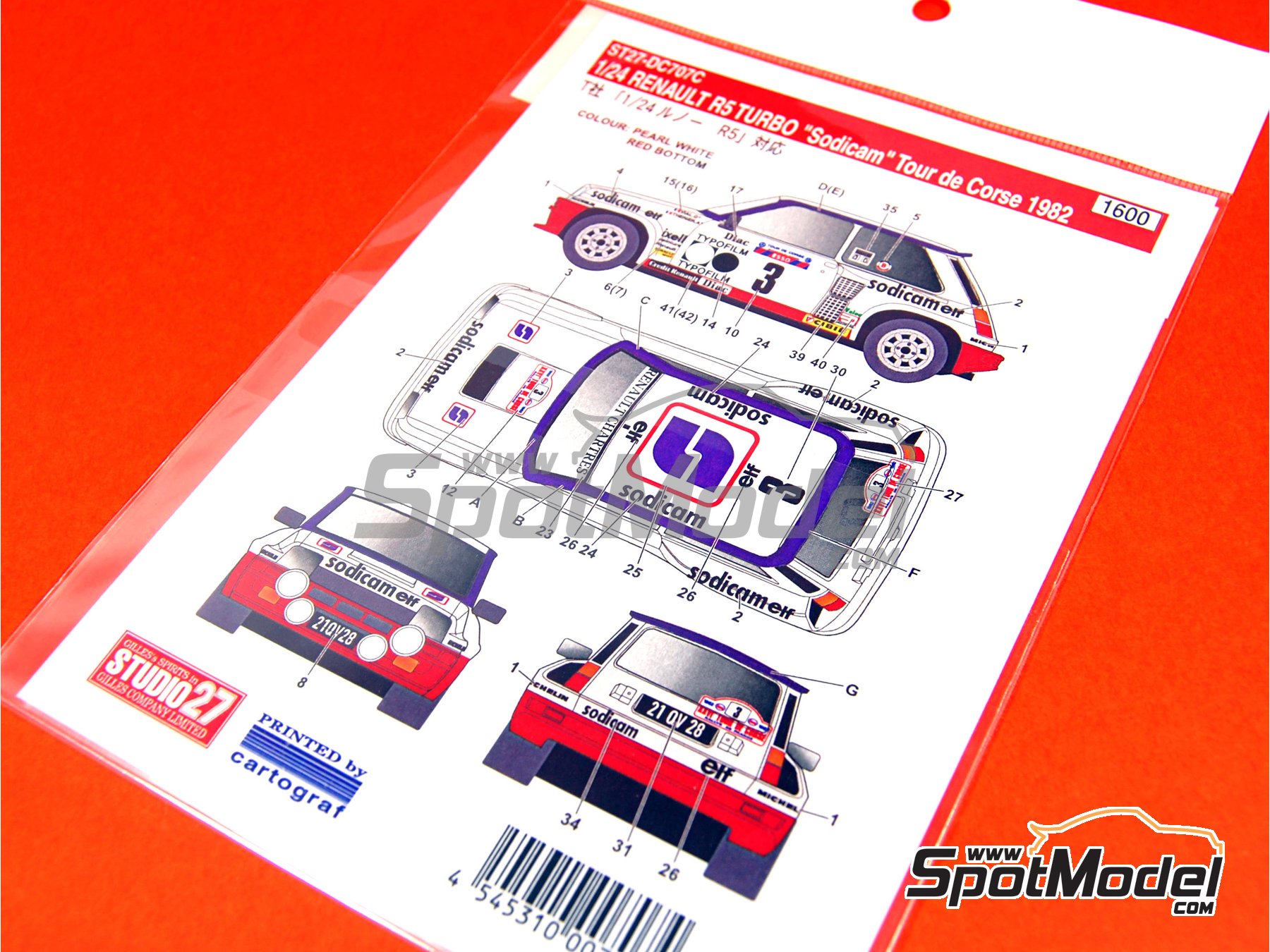 Image 9: Renault 5 Turbo Equipo Renault Sodicam Elf patrocinado por Sodicam - Rally Tour de Corse 1982 | Decoraci&oacute;n en escala&nbsp;1/24 fabricado por Studio27 (ref.&nbsp;ST27-DC707C, tambien 4545310007074 y DC707C)