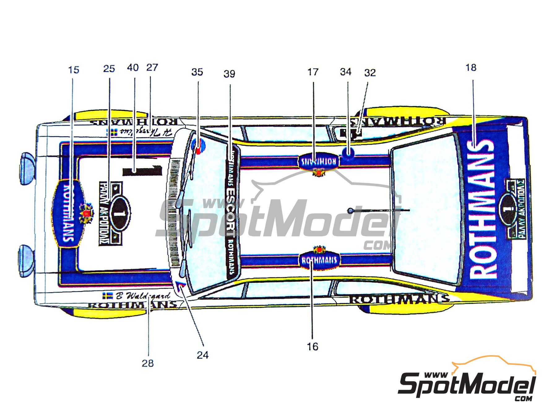 Image 1: Ford Escort MK. II RS1800 sponsored by Rothmans - Acropolis Rally 1979 | Marking / livery in 1/24 scale manufactured by Studio27 (ref.&nbsp;ST27-DC722C, also 4545310007227 and DC722C)