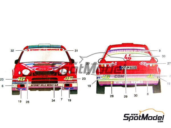 Image 3: Toyota Corolla WRC patrocinado por Alice - Rally de Monza 2004 | Decoraci&oacute;n en escala&nbsp;1/24 fabricado por Studio27 (ref.&nbsp;ST27-DC732C, tambien 4545310407324 y DC732C)