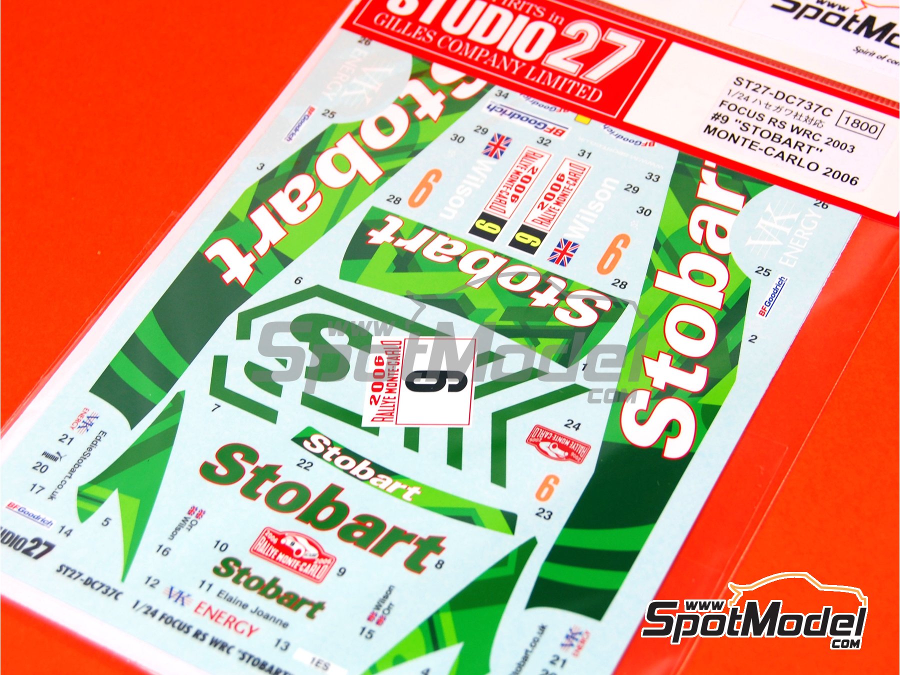 Image 1: Ford Focus RS patrocinado por Stobart - Rally de Monte Carlo - Rallye Automobile de Monte-Carlo 2006 | Decoraci&oacute;n en escala&nbsp;1/24 fabricado por Studio27 (ref.&nbsp;ST27-DC737C, tambien 4545310407379 y DC737C)