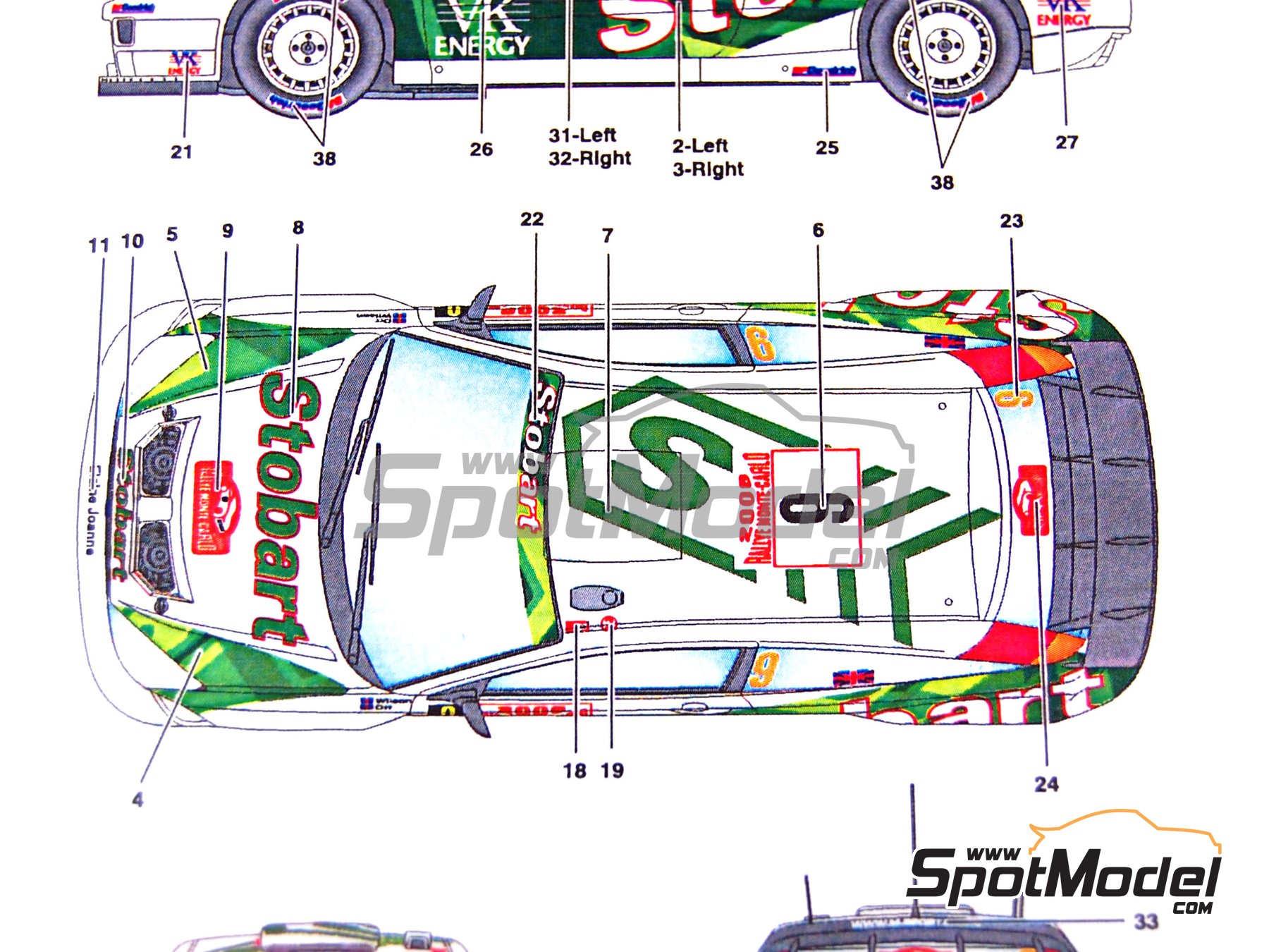 Image 11: Ford Focus RS patrocinado por Stobart - Rally de Monte Carlo - Rallye Automobile de Monte-Carlo 2006 | Decoraci&oacute;n en escala&nbsp;1/24 fabricado por Studio27 (ref.&nbsp;ST27-DC737C, tambien 4545310407379 y DC737C)