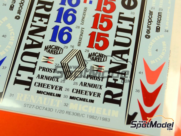 Image 3: Renault RE30B/30C Equipe Renault Team sponsored by Elf - FIA Formula 1 World Championship 1982 and 1983 | Marking / livery in 1/20 scale manufactured by Studio27 (ref.&nbsp;ST27-DC743D, also 4545310010227 and DC743D)