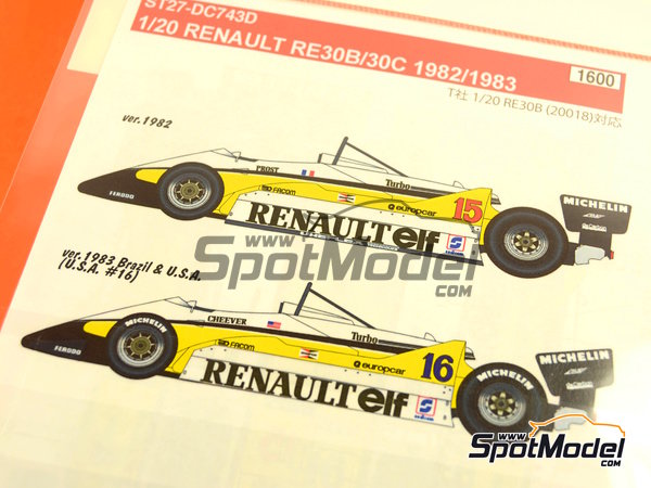 Image 5: Renault RE30B/30C Equipe Renault Team sponsored by Elf - FIA Formula 1 World Championship 1982 and 1983 | Marking / livery in 1/20 scale manufactured by Studio27 (ref.&nbsp;ST27-DC743D, also 4545310010227 and DC743D)