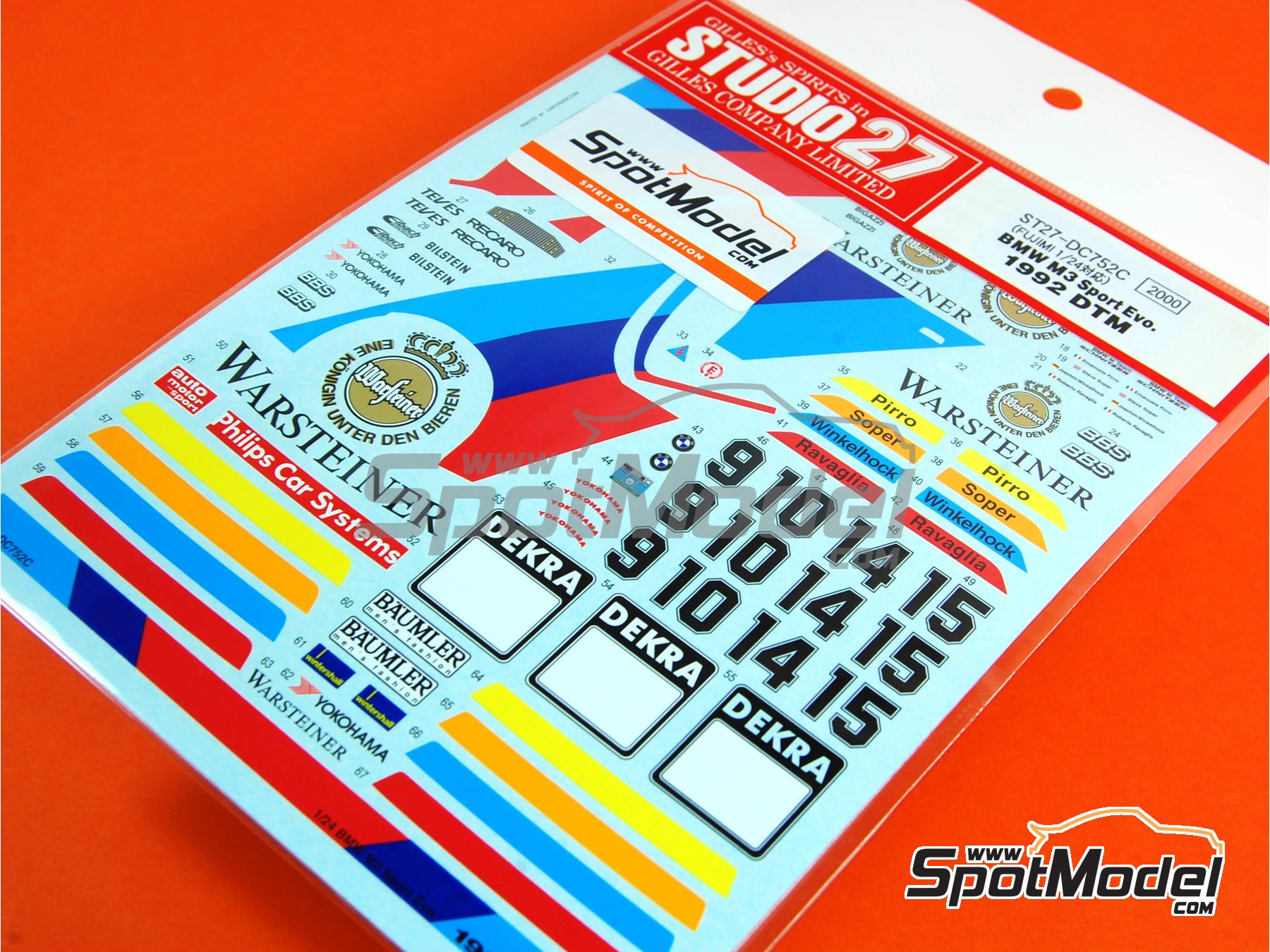Image 1: BMW M3 Sport Evo patrocinado por Warsteiner - DTM - Deutsche Tourenwagen Masters 1992 | Decoraci&oacute;n en escala&nbsp;1/24 fabricado por Studio27 (ref.&nbsp;ST27-DC752C, tambien 4545310407522 y DC752C)