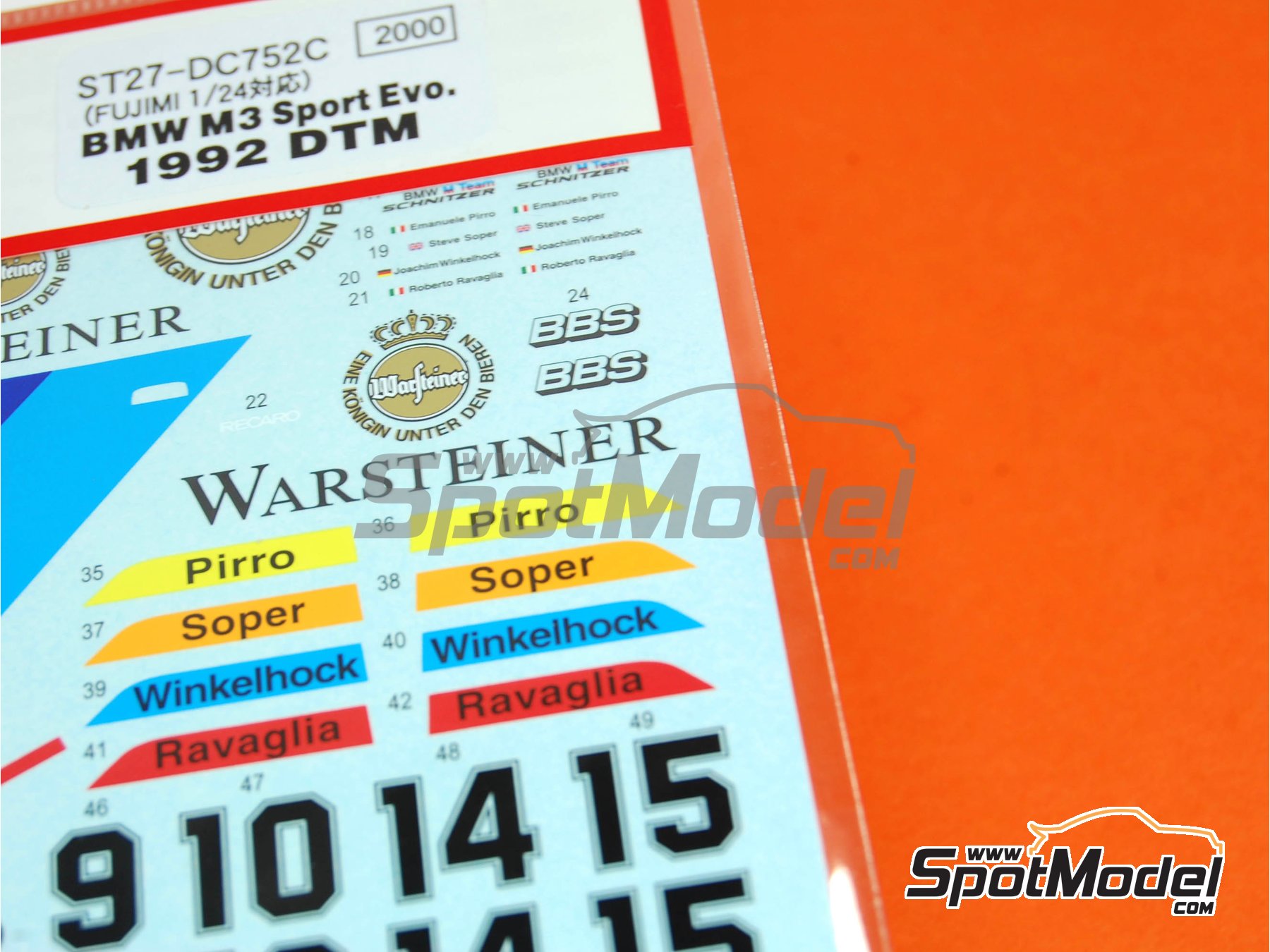 Image 5: BMW M3 Sport Evo patrocinado por Warsteiner - DTM - Deutsche Tourenwagen Masters 1992 | Decoraci&oacute;n en escala&nbsp;1/24 fabricado por Studio27 (ref.&nbsp;ST27-DC752C, tambien 4545310407522 y DC752C)