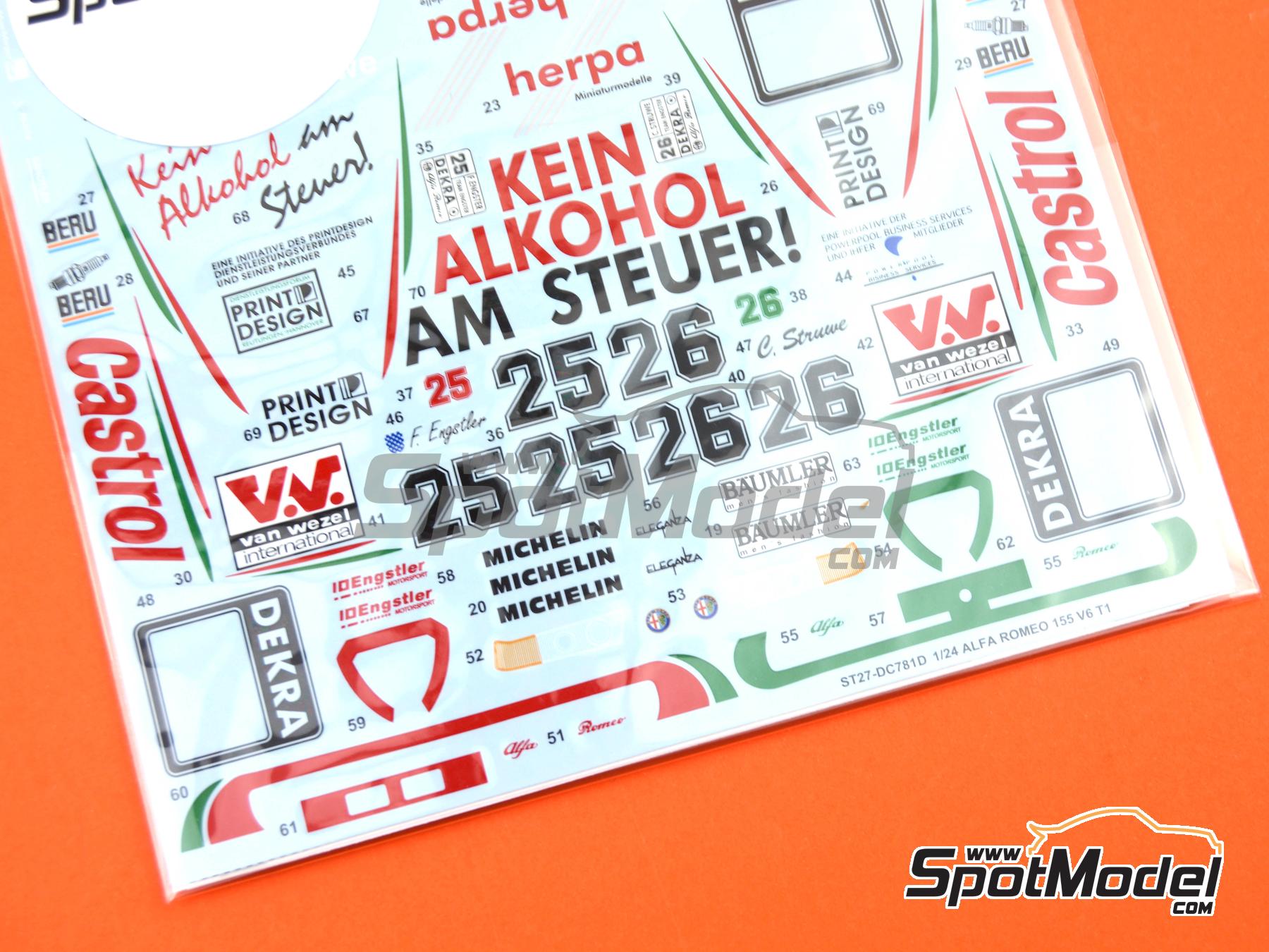 Image 2: Alfa Romeo 155 V6 TI Equipo Engstler Motorsport patrocinado por Castrol - DTM - Deutsche Tourenwagen Masters 1994 | Decoraci&oacute;n en escala&nbsp;1/24 fabricado por Studio27 (ref.&nbsp;ST27-DC781D, tambien 4545310012238 y DC781D)