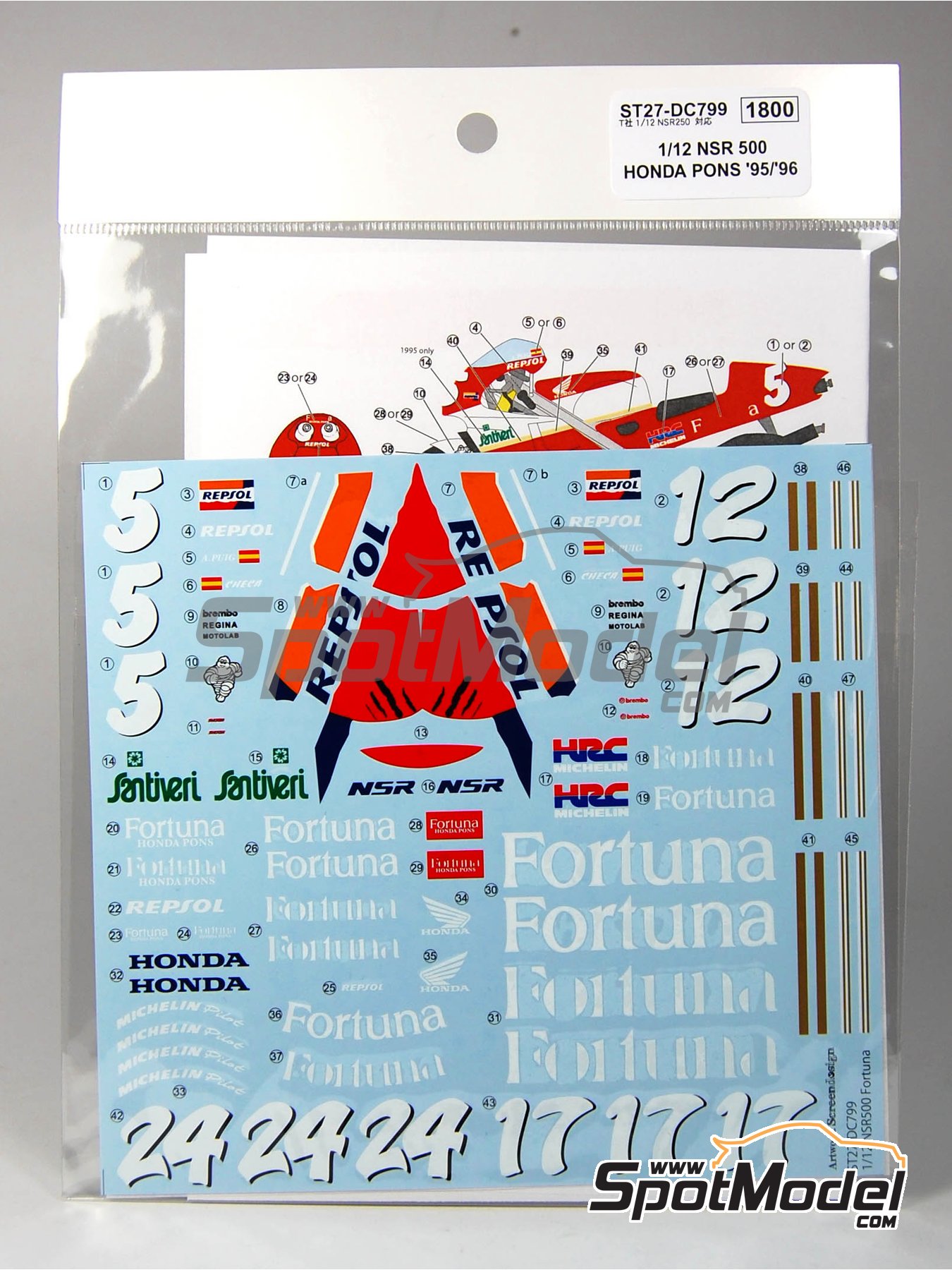 Honda NSR500 sponsored by Repsol Fortuna - Motorcycle World Championship  1995 and 1996. Marking / livery in 1/12 scale manufactured by Studio27 (ref.