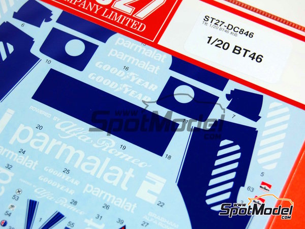 Image 2: Brabham BT46 Equipo Brabham Racing Organisation patrocinado por Parmalat - Campeonato del Mundo FIA de Formula 1 1978 | Decoraci&oacute;n en escala&nbsp;1/20 fabricado por Studio27 (ref.&nbsp;ST27-DC846, tambien 4545310408468 y DC846)