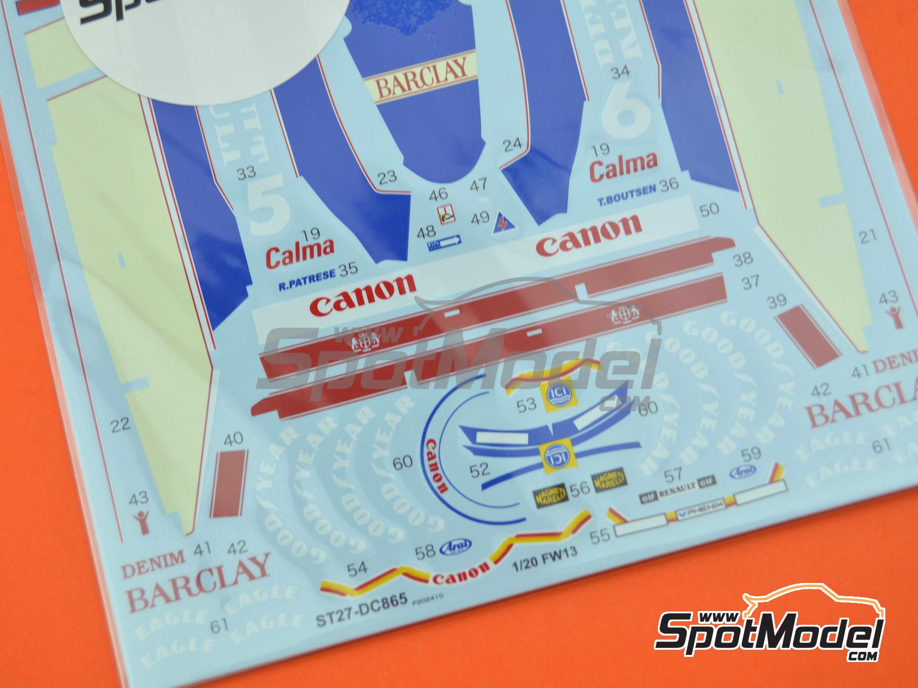 Image 4: Williams Renault FW13 Equipo Williams Grand Prix Engineering patrocinado por Canon, Barclay - Campeonato del Mundo FIA de Formula 1 1989 | Decoración en escala 1/20 fabricado por Studio27 (ref. ST27-DC865B, tambien 4545310021537 y DC865B)