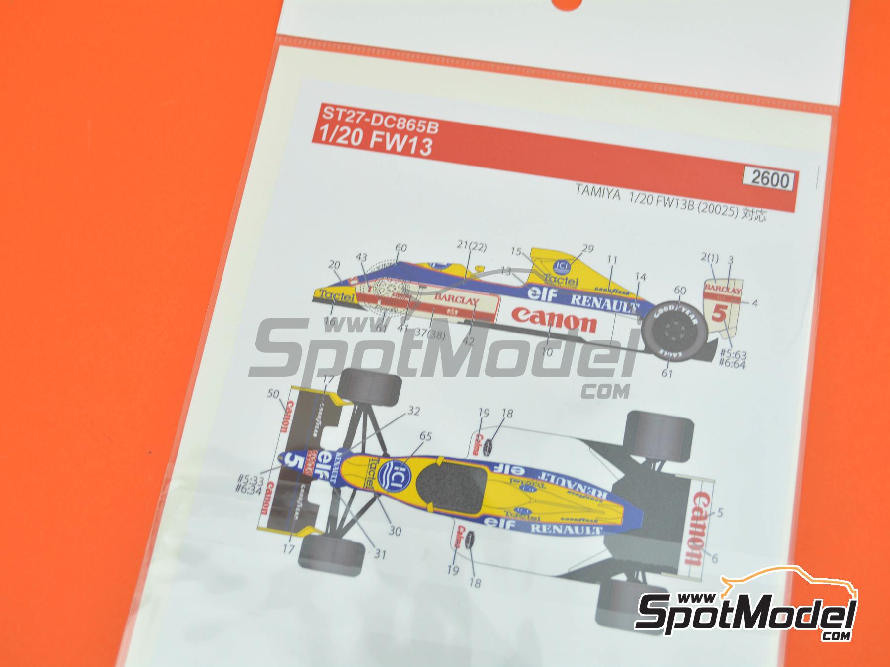 Image 7: Williams Renault FW13 Equipo Williams Grand Prix Engineering patrocinado por Canon, Barclay - Campeonato del Mundo FIA de Formula 1 1989 | Decoración en escala 1/20 fabricado por Studio27 (ref. ST27-DC865B, tambien 4545310021537 y DC865B)
