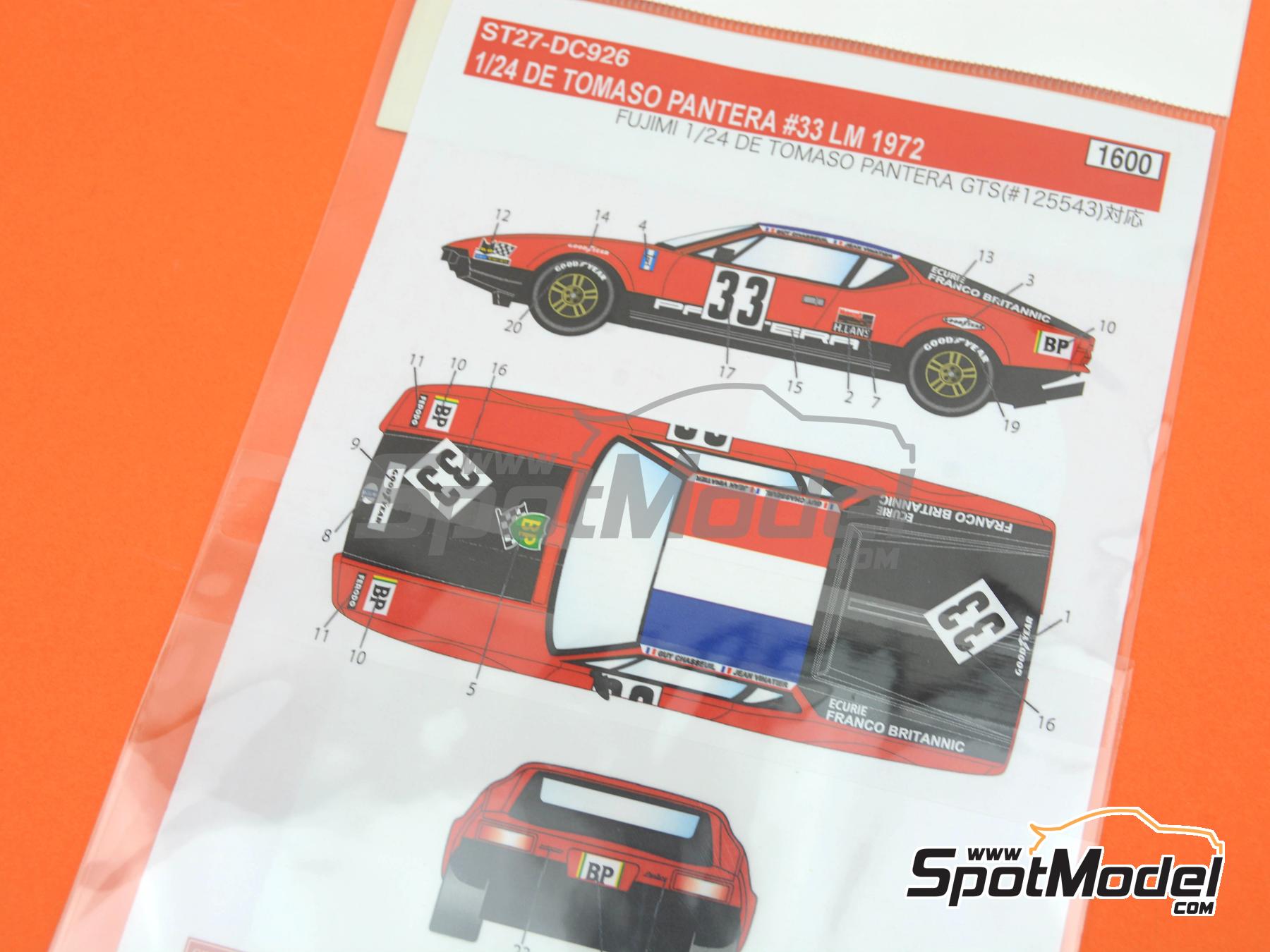 Image 4: De Tomaso Pantera sponsored by BP, Rittanic - 24 Hours Le Mans 1972 | Marking / livery in 1/24 scale manufactured by Studio27 (ref.&nbsp;ST27-DC926, also 4545310002772 and DC926)