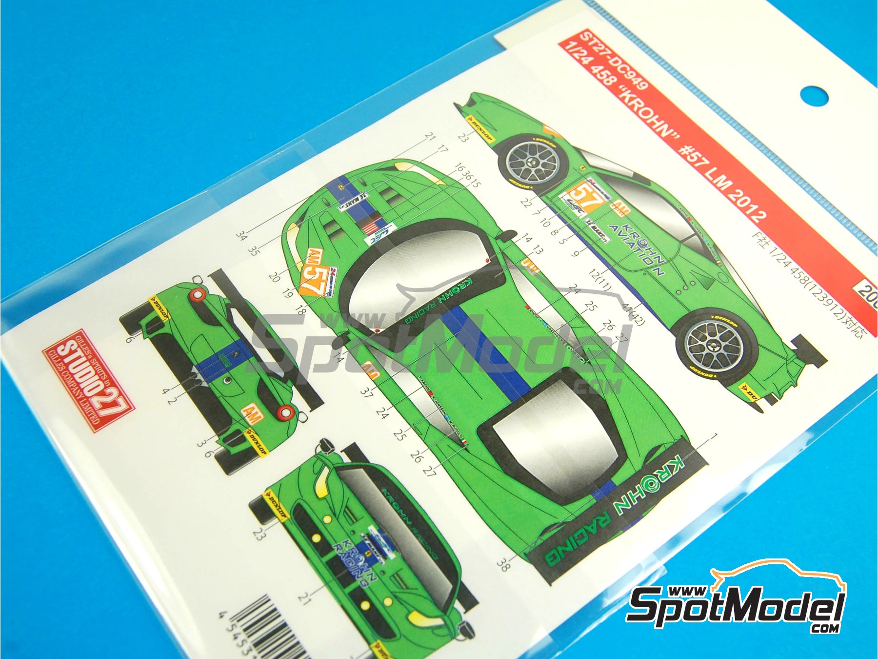 Image 1: Ferrari 458 Equipo Krohn Racing patrocinado por Krohn Aviation - 24 Horas de Le Mans 2012 | Decoraci&oacute;n en escala&nbsp;1/24 fabricado por Studio27 (ref.&nbsp;ST27-DC949, tambien 4545310003823 y DC949)