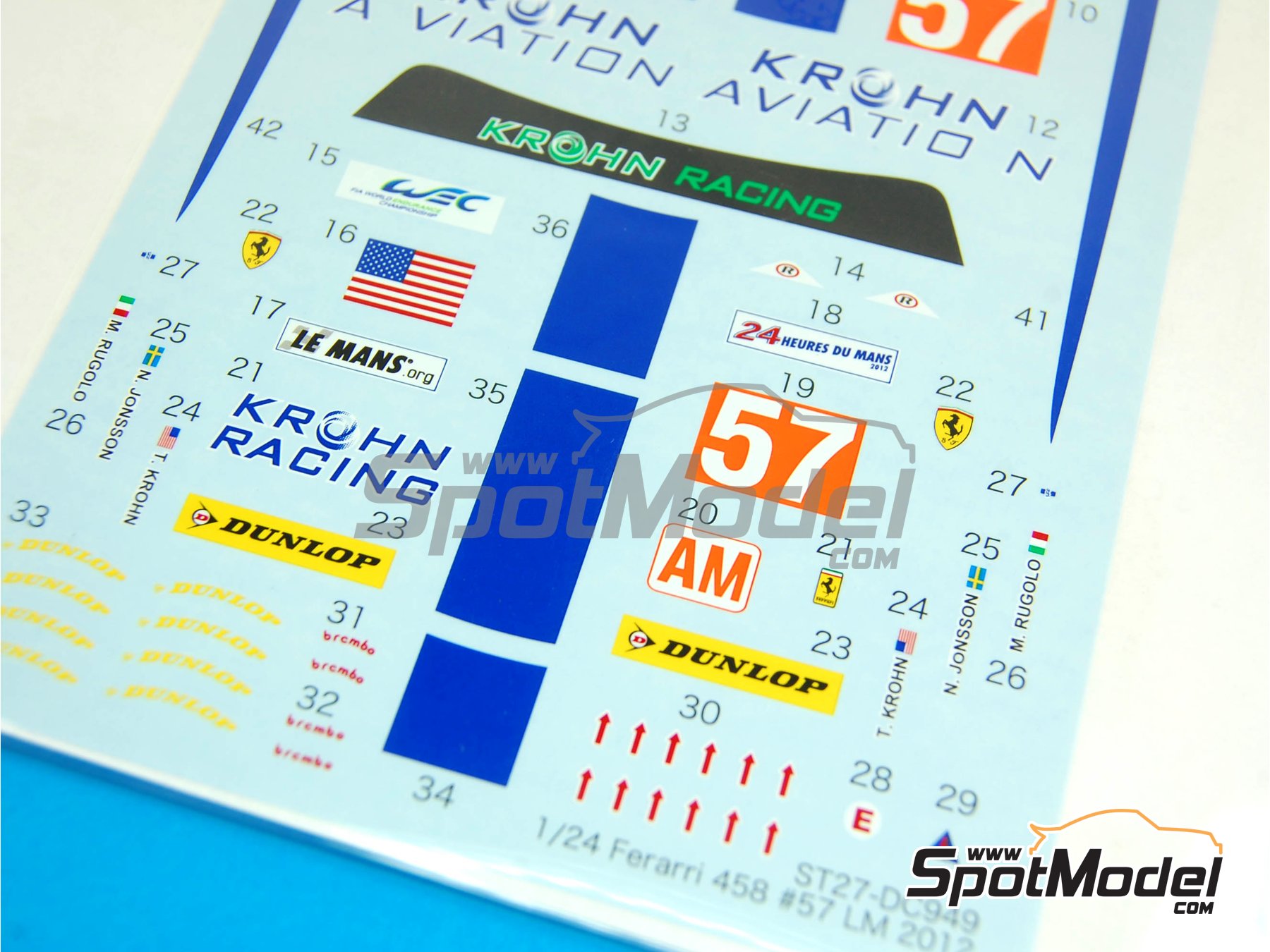 Image 4: Ferrari 458 Equipo Krohn Racing patrocinado por Krohn Aviation - 24 Horas de Le Mans 2012 | Decoraci&oacute;n en escala&nbsp;1/24 fabricado por Studio27 (ref.&nbsp;ST27-DC949, tambien 4545310003823 y DC949)
