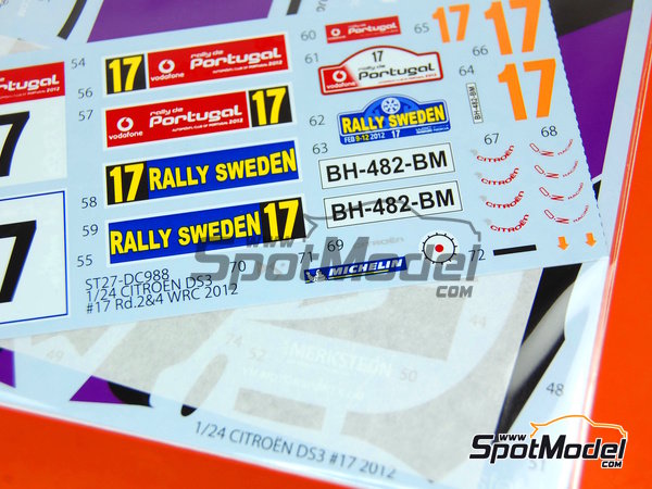 Image 5: Citroen DS3 WRC Equipo Van Merksteijn Motorsport patrocinado por Riva - Rally de Suecia, Vodafone Rally de Portugal 2012 | Decoraci&oacute;n en escala&nbsp;1/24 fabricado por Studio27 (ref.&nbsp;ST27-DC988, tambien 4545310005636 y DC988)