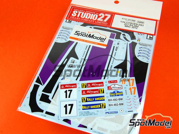 Image 6: Citroen DS3 WRC Equipo Van Merksteijn Motorsport patrocinado por Riva - Rally de Suecia, Vodafone Rally de Portugal 2012 | Decoraci&oacute;n en escala&nbsp;1/24 fabricado por Studio27 (ref.&nbsp;ST27-DC988, tambien 4545310005636 y DC988)