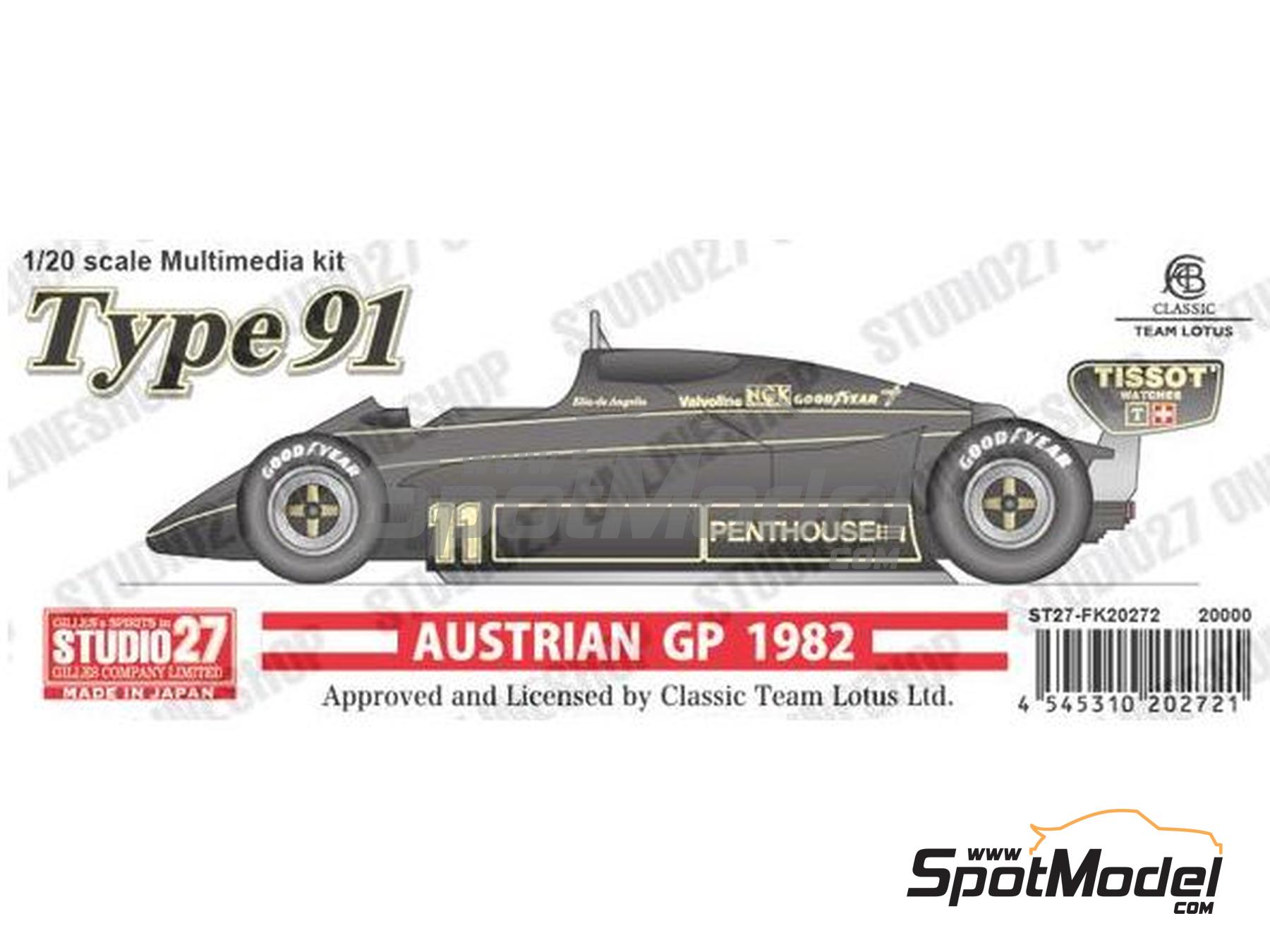 Image 1: Lotus Ford 91 John Player Lotus Team - Austrian Formula 1 Grand Prix 1982 | Car scale model kit in 1/20 scale manufactured by Studio27 (ref.&nbsp;ST27-FK20272, also 4545310202721 and FK20272)