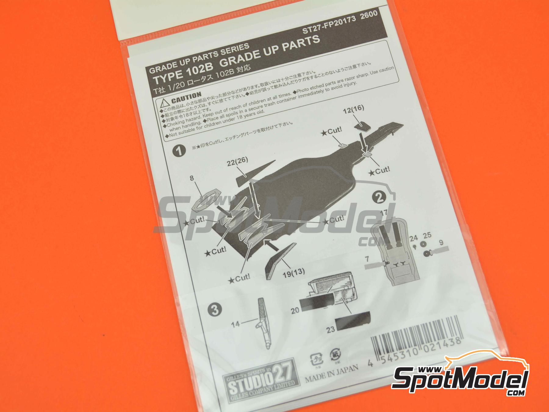 Image 2: Lotus Type 102B - Campeonato del Mundo FIA de Formula 1 1991 | Set de mejora y detallado en escala&nbsp;1/20 fabricado por Studio27 (ref.&nbsp;ST27-FP20173, tambien 4545310021438 y FP20173)