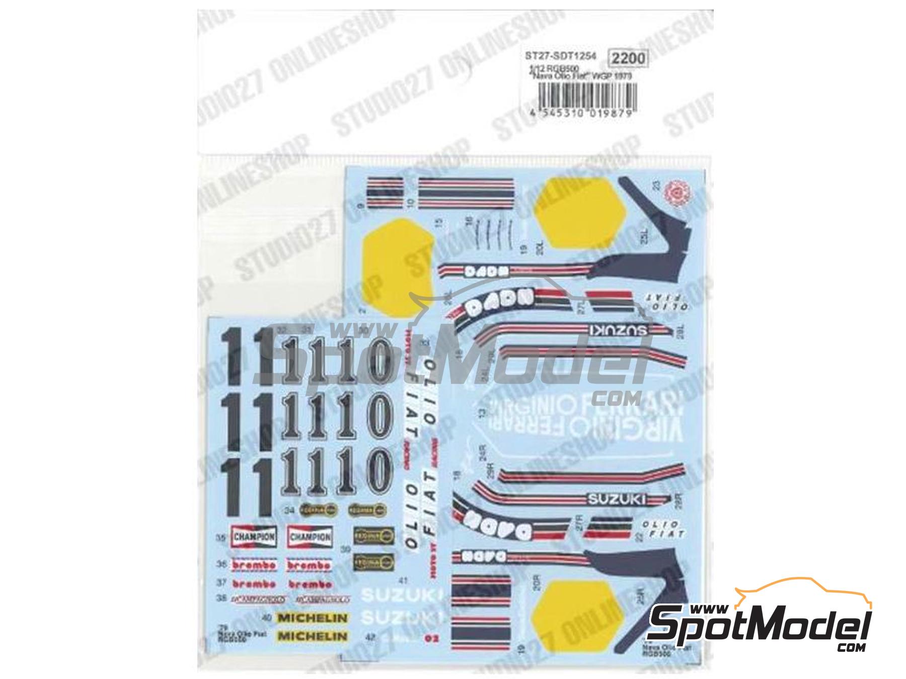 Image 1: Suzuki RGB500 sponsored by Nava Olio Fiat - Motorcycle World Championship 1979 | Marking / livery in 1/12 scale manufactured by Studio27 (ref.&nbsp;ST27-SDT1254, also 4545310019879 and SDT1254)