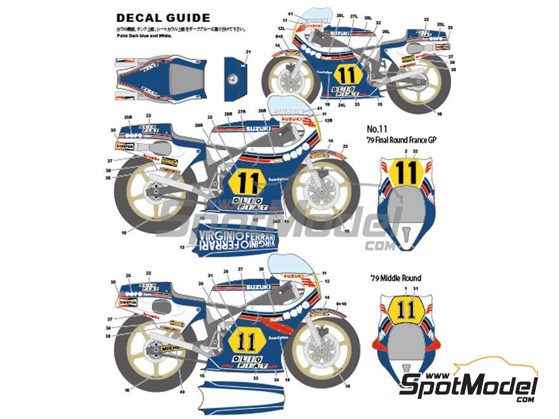 Image 2: Suzuki RGB500 sponsored by Nava Olio Fiat - Motorcycle World Championship 1979 | Marking / livery in 1/12 scale manufactured by Studio27 (ref.&nbsp;ST27-SDT1254, also 4545310019879 and SDT1254)