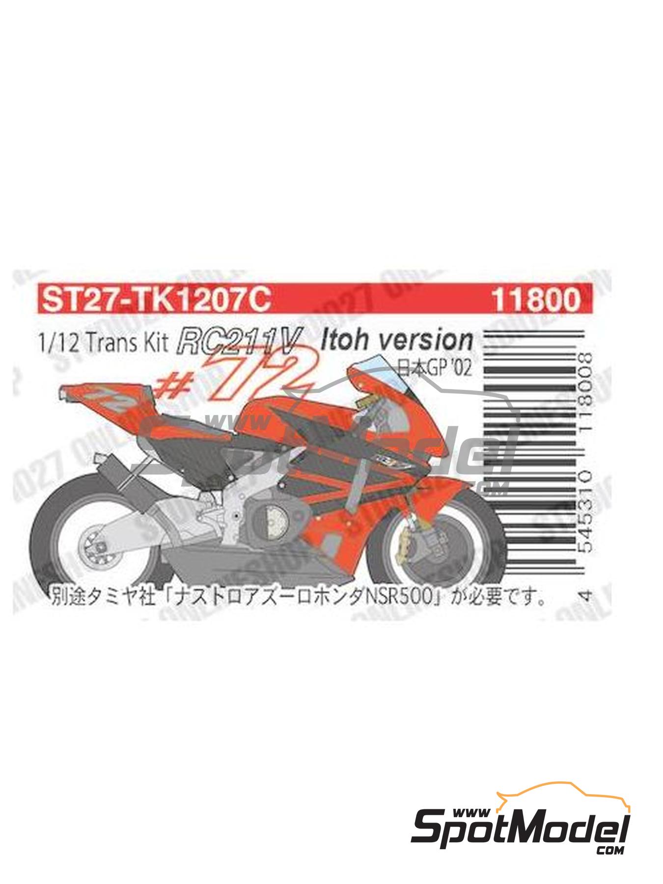 Honda RC211V HRC Team - Japanese Moto GP Grand Prix 2002. Transkit in 1/12  scale manufactured by Studio27 (ref. ST27-TK1207C, also 4545310118008 and T