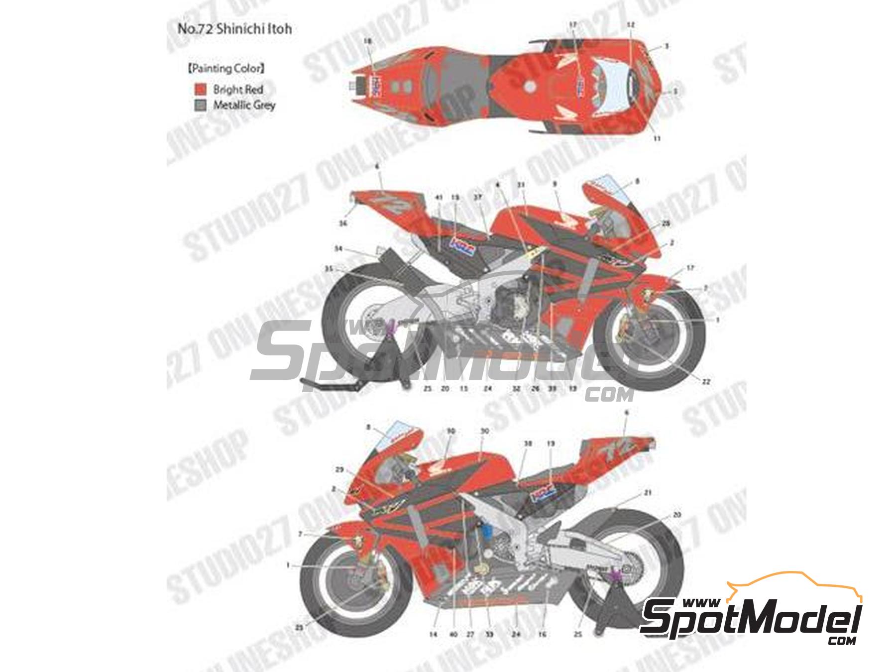 Honda RC211V HRC Team - Japanese Moto GP Grand Prix 2002. Transkit in 1/12  scale manufactured by Studio27 (ref. ST27-TK1207C, also 4545310118008 and T