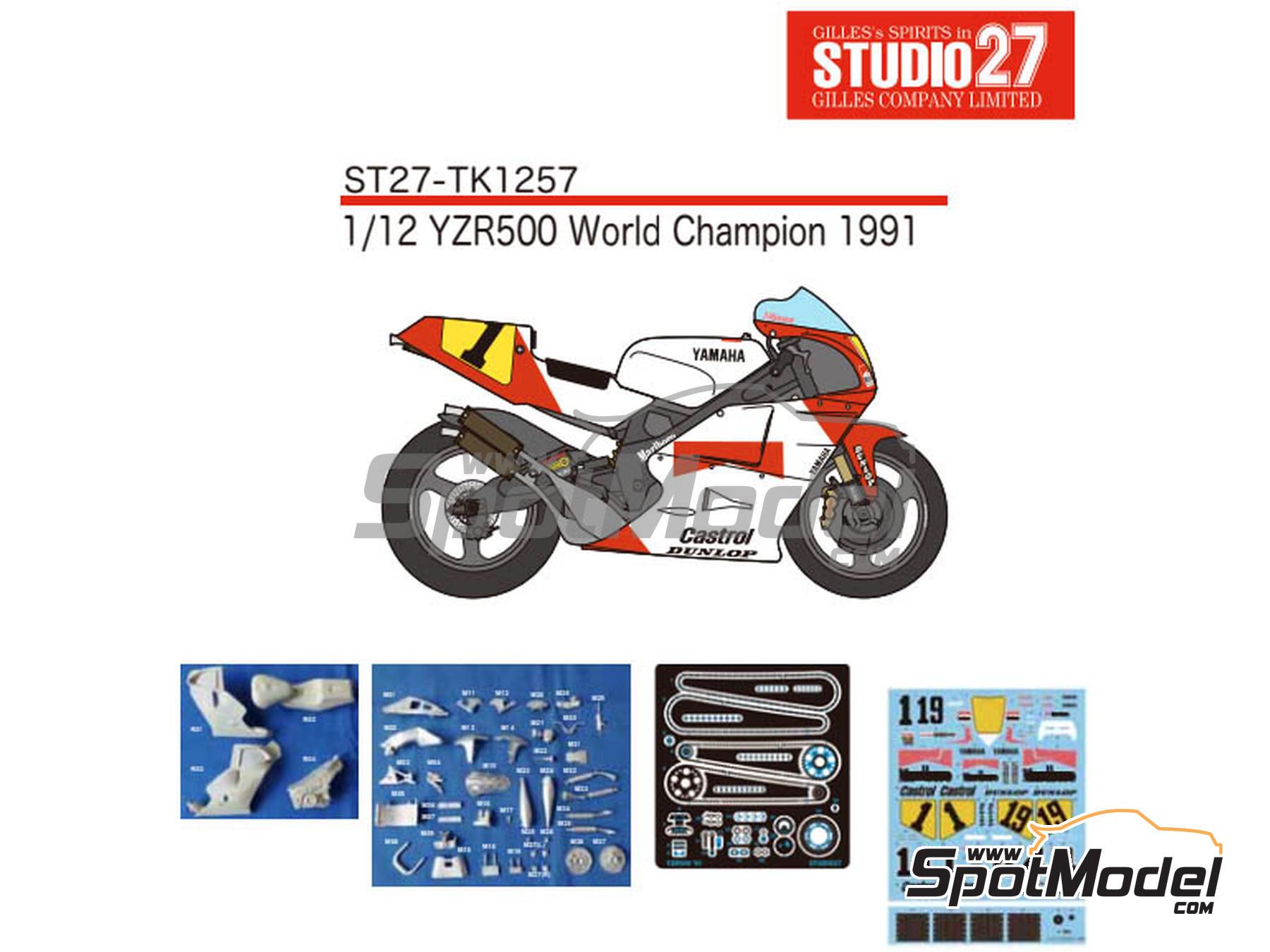 Image 1: Yamaha YZR500 Equipo Marlboro Team Roberts patrocinado por Castrol - Campeonato del Mundo de Motociclismo 1991 | Decoraci&oacute;n en escala&nbsp;1/12 fabricado por Studio27 (ref.&nbsp;ST27-TK1257, tambien 4545310020592 y TK1257)