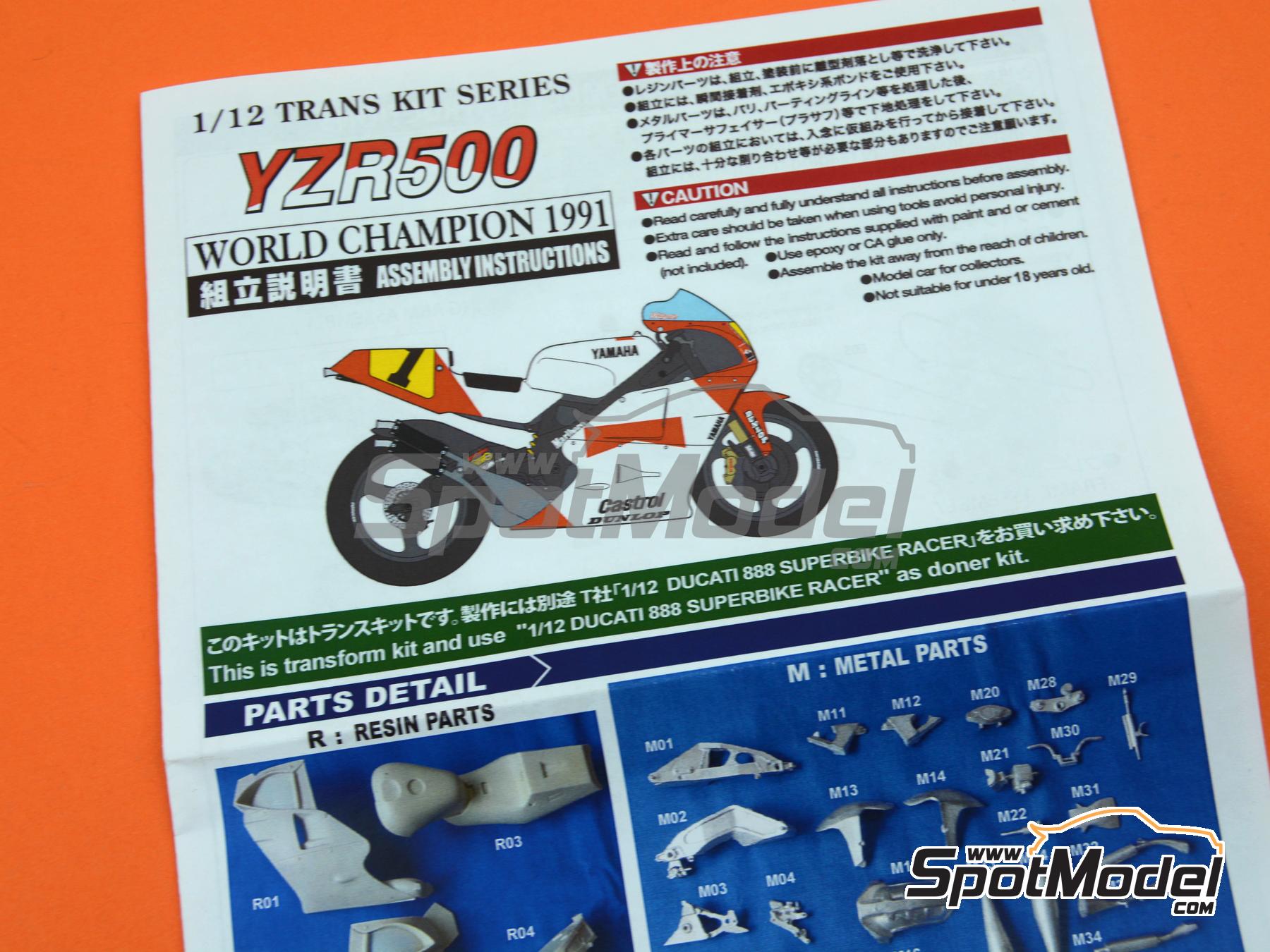 Image 5: Yamaha YZR500 Equipo Marlboro Team Roberts patrocinado por Castrol - Campeonato del Mundo de Motociclismo 1991 | Decoraci&oacute;n en escala&nbsp;1/12 fabricado por Studio27 (ref.&nbsp;ST27-TK1257, tambien 4545310020592 y TK1257)