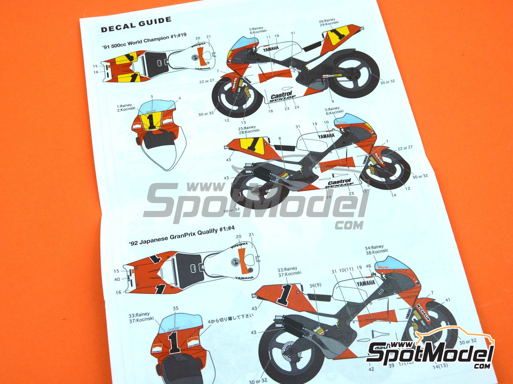 Image 7: Yamaha YZR500 Equipo Marlboro Team Roberts patrocinado por Castrol - Campeonato del Mundo de Motociclismo 1991 | Decoraci&oacute;n en escala&nbsp;1/12 fabricado por Studio27 (ref.&nbsp;ST27-TK1257, tambien 4545310020592 y TK1257)