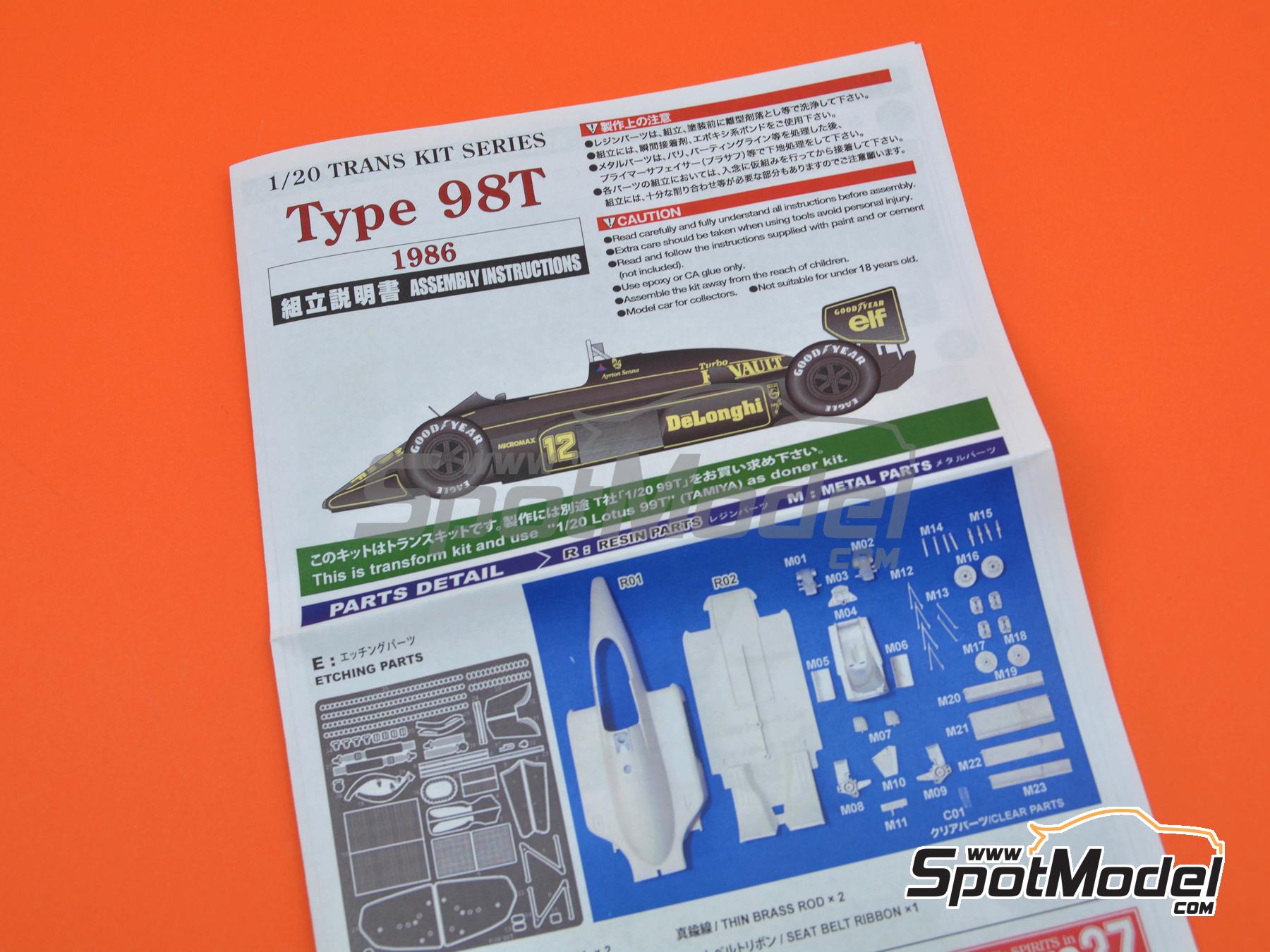 Lotus Renault 98T sponsored by John Player Special - Formula 1 World  Championship 1986. Transkit in 1/20 scale manufactured by Studio27 (ref.  ST27-TK2