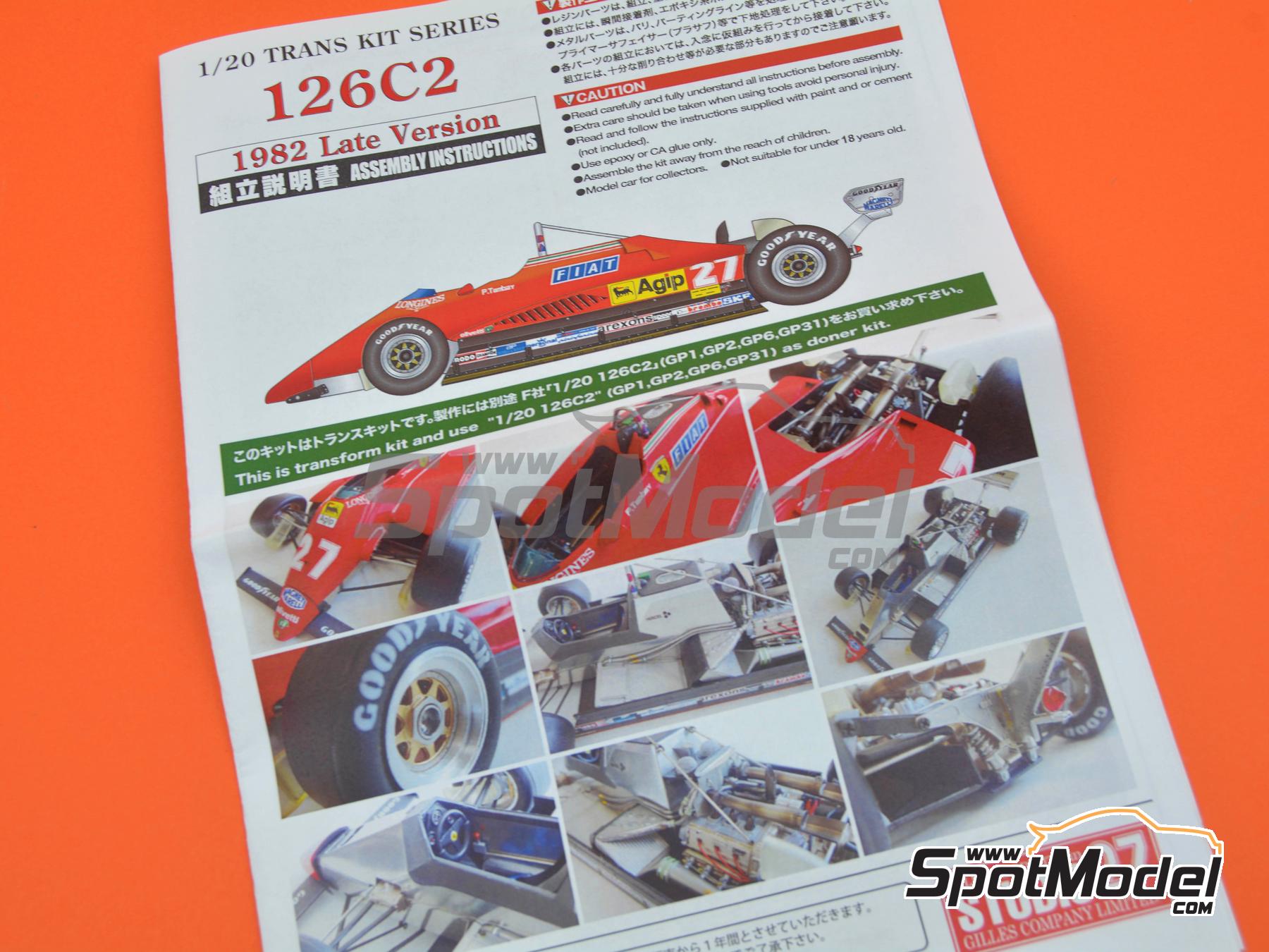 Image 10: Ferrari 126C2 Late Type Scuderia Ferrari SPA Team - German Formula 1 Grand Prix, Dutch Formula 1 Grand Prix, Italian Formula 1 Grand Prix 1982 | Transkit in 1/20 scale manufactured by Studio27 (ref.&nbsp;ST27-TK2065, also 4545310012245 and TK2065)