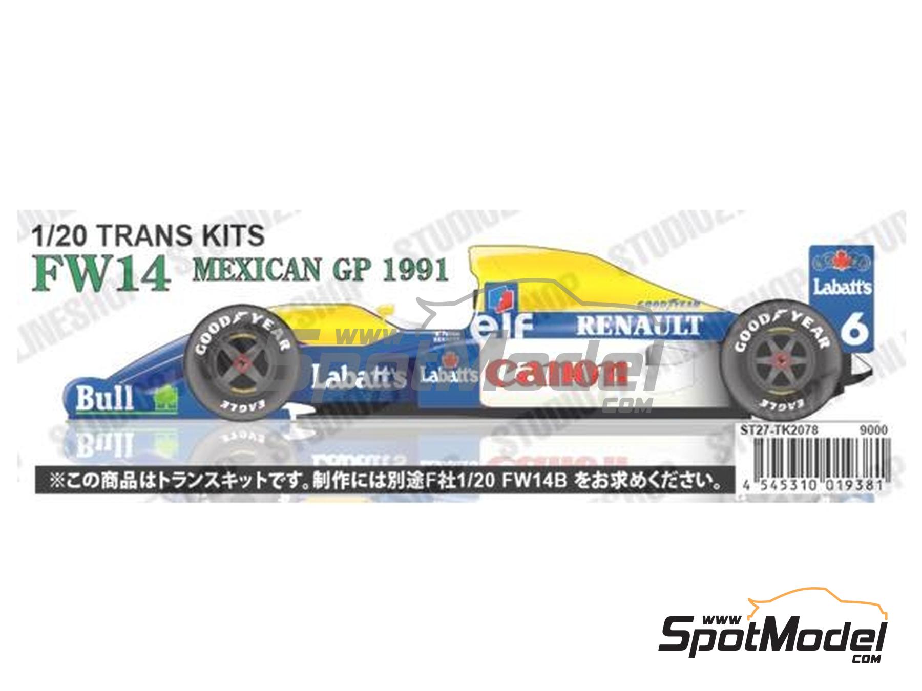 Image 1: Williams Renault FW14 Williams Grand Prix Engineering Team sponsored by Canon, Labatt's - Mexican Formula 1 Grand Prix 1991 | Marking / livery in 1/20 scale manufactured by Studio27 (ref. ST27-TK2078, also 4545310019381 and TK2078)