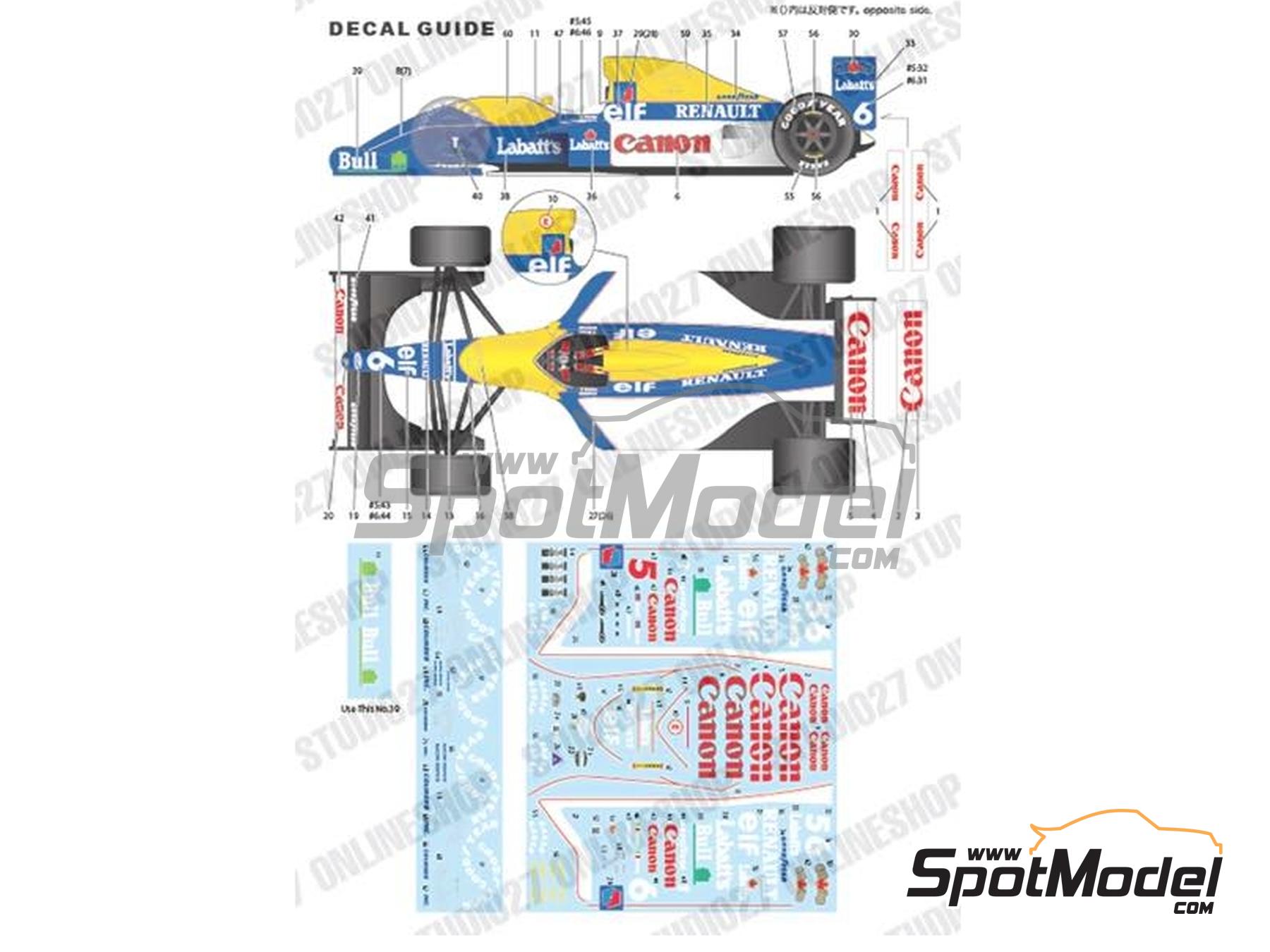 Image 2: Williams Renault FW14 Williams Grand Prix Engineering Team sponsored by Canon, Labatt's - Mexican Formula 1 Grand Prix 1991 | Marking / livery in 1/20 scale manufactured by Studio27 (ref. ST27-TK2078, also 4545310019381 and TK2078)