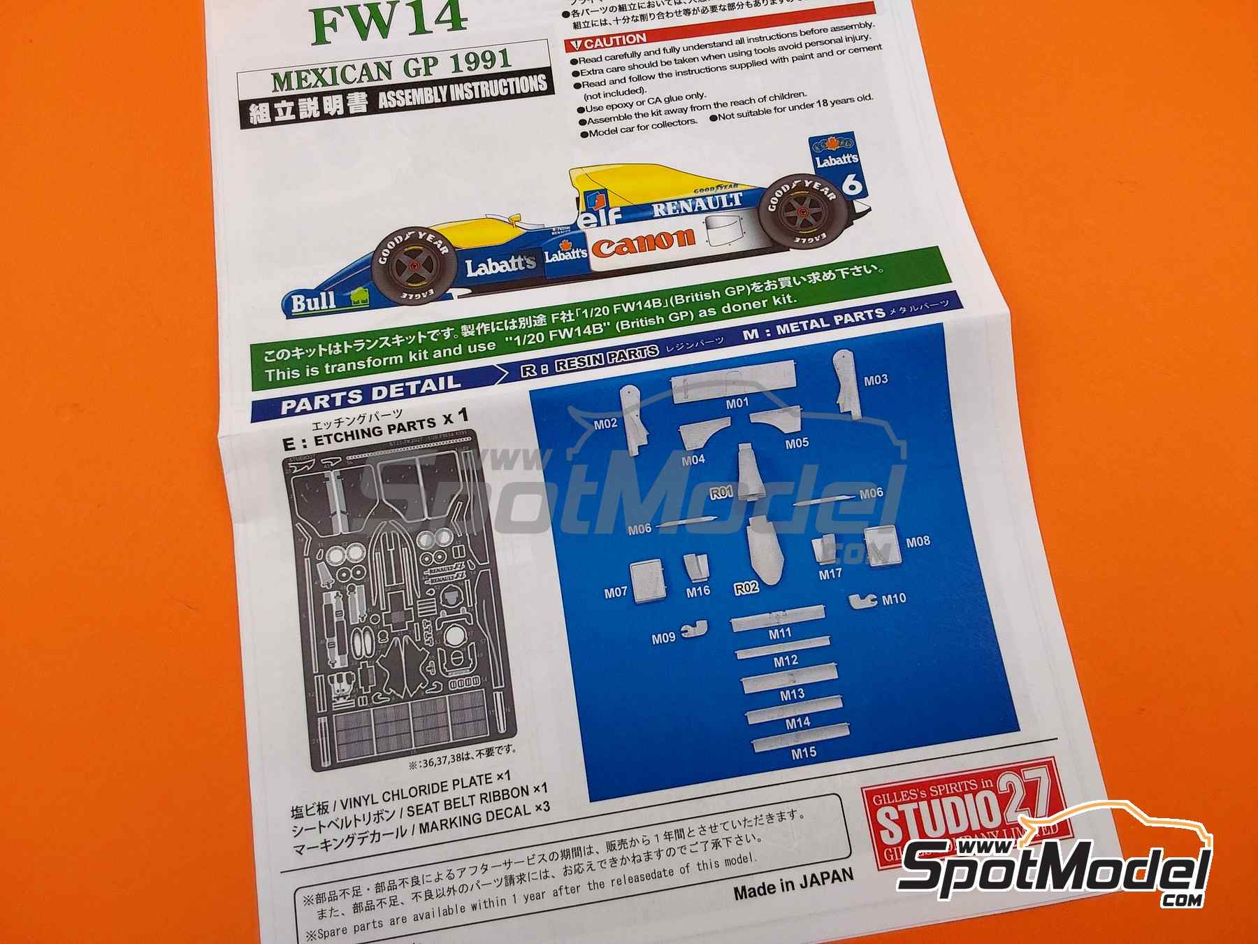 Image 8: Williams Renault FW14 Williams Grand Prix Engineering Team sponsored by Canon, Labatt's - Mexican Formula 1 Grand Prix 1991 | Marking / livery in 1/20 scale manufactured by Studio27 (ref. ST27-TK2078, also 4545310019381 and TK2078)