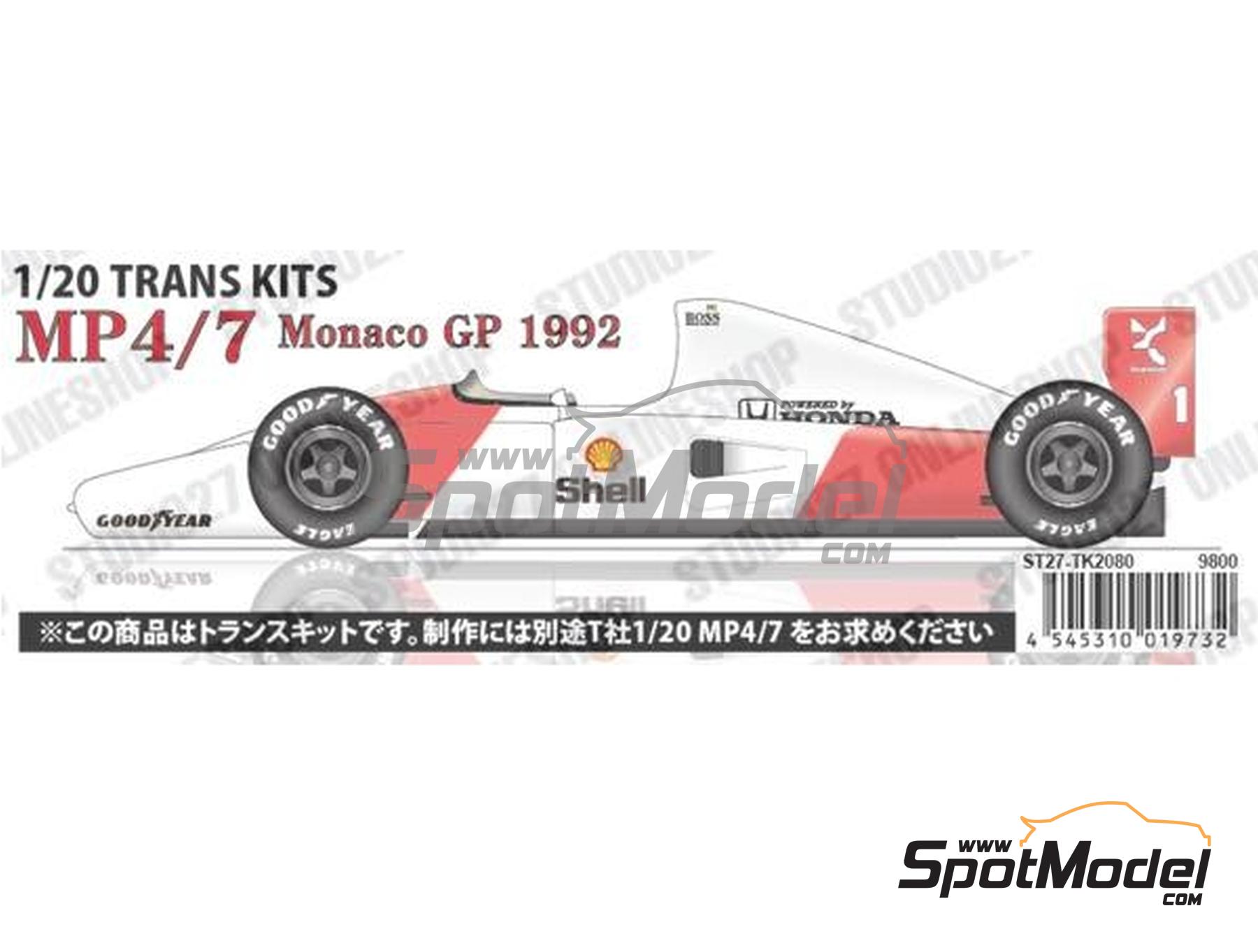 Image 1: McLaren Honda MP4/7 McLaren Racing Limited Team sponsored by Shell Marlboro - Monaco Formula 1 Grand Prix 1992 | Marking / livery in 1/20 scale manufactured by Studio27 (ref.&nbsp;ST27-TK2080, also 4545310019732 and TK2080)