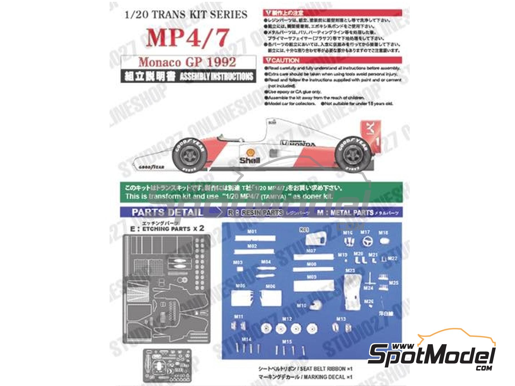 Image 2: McLaren Honda MP4/7 McLaren Racing Limited Team sponsored by Shell Marlboro - Monaco Formula 1 Grand Prix 1992 | Marking / livery in 1/20 scale manufactured by Studio27 (ref.&nbsp;ST27-TK2080, also 4545310019732 and TK2080)