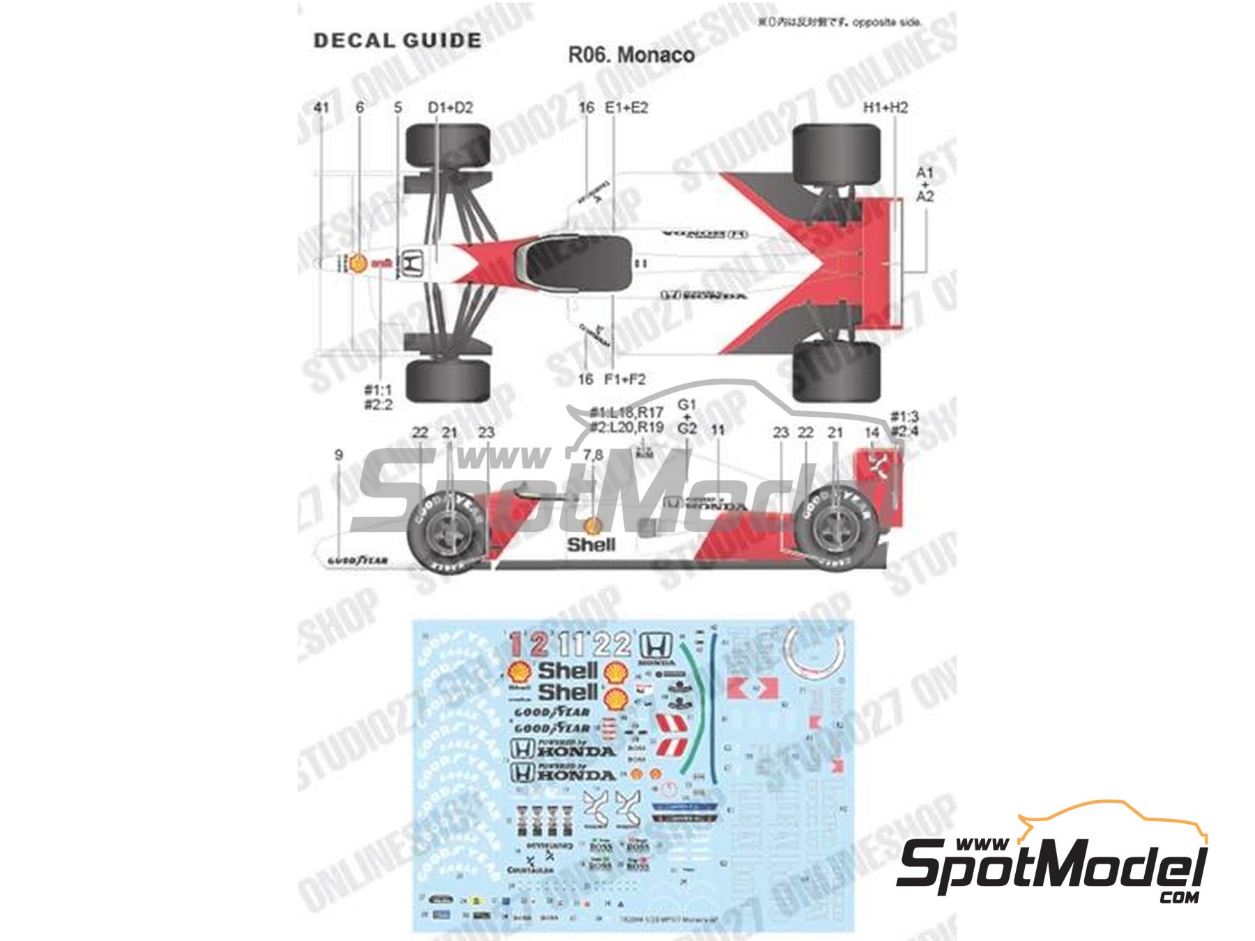 Image 3: McLaren Honda MP4/7 McLaren Racing Limited Team sponsored by Shell Marlboro - Monaco Formula 1 Grand Prix 1992 | Marking / livery in 1/20 scale manufactured by Studio27 (ref.&nbsp;ST27-TK2080, also 4545310019732 and TK2080)