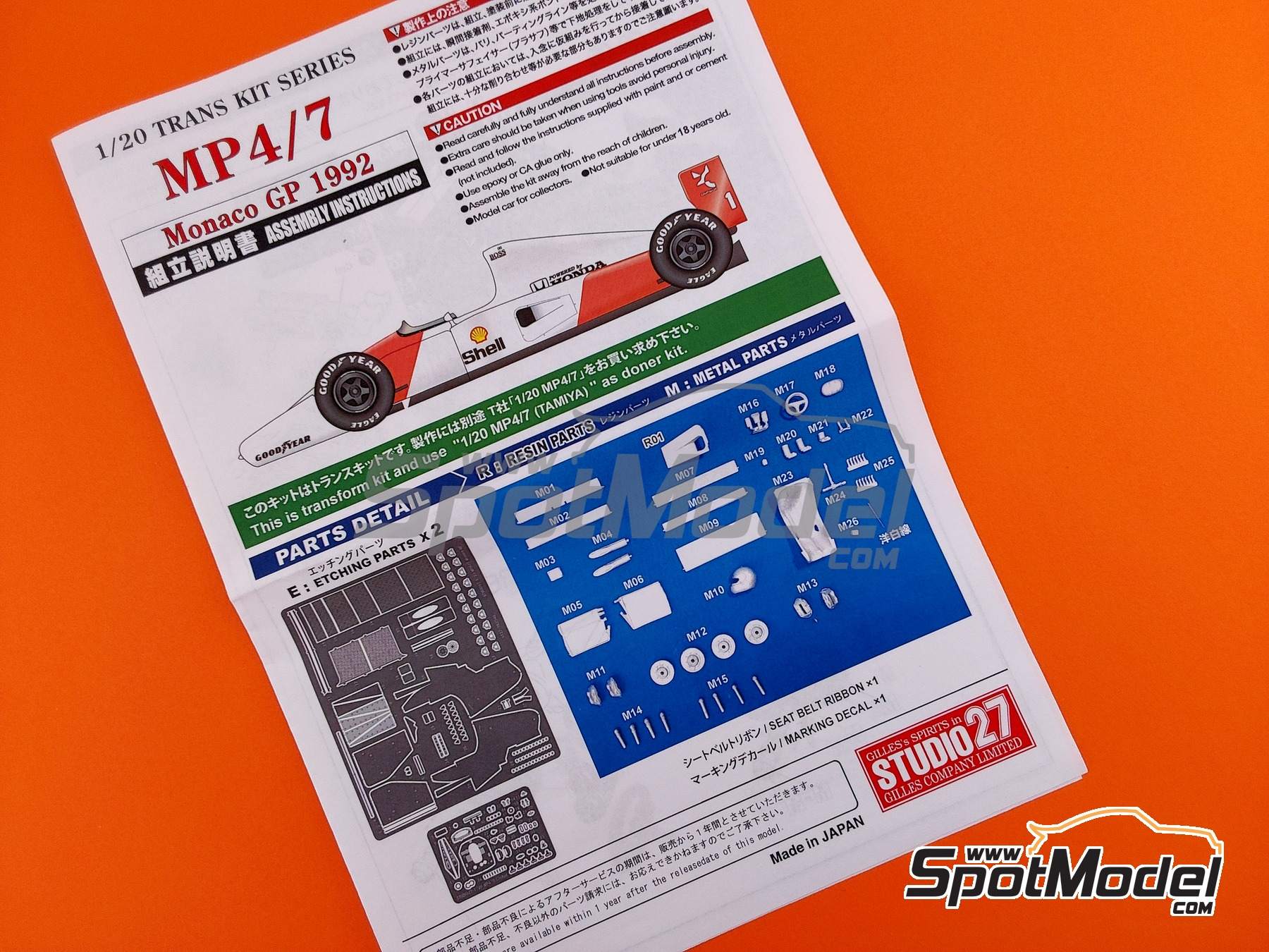 Image 14: McLaren Honda MP4/7 McLaren Racing Limited Team sponsored by Shell Marlboro - Monaco Formula 1 Grand Prix 1992 | Marking / livery in 1/20 scale manufactured by Studio27 (ref.&nbsp;ST27-TK2080, also 4545310019732 and TK2080)