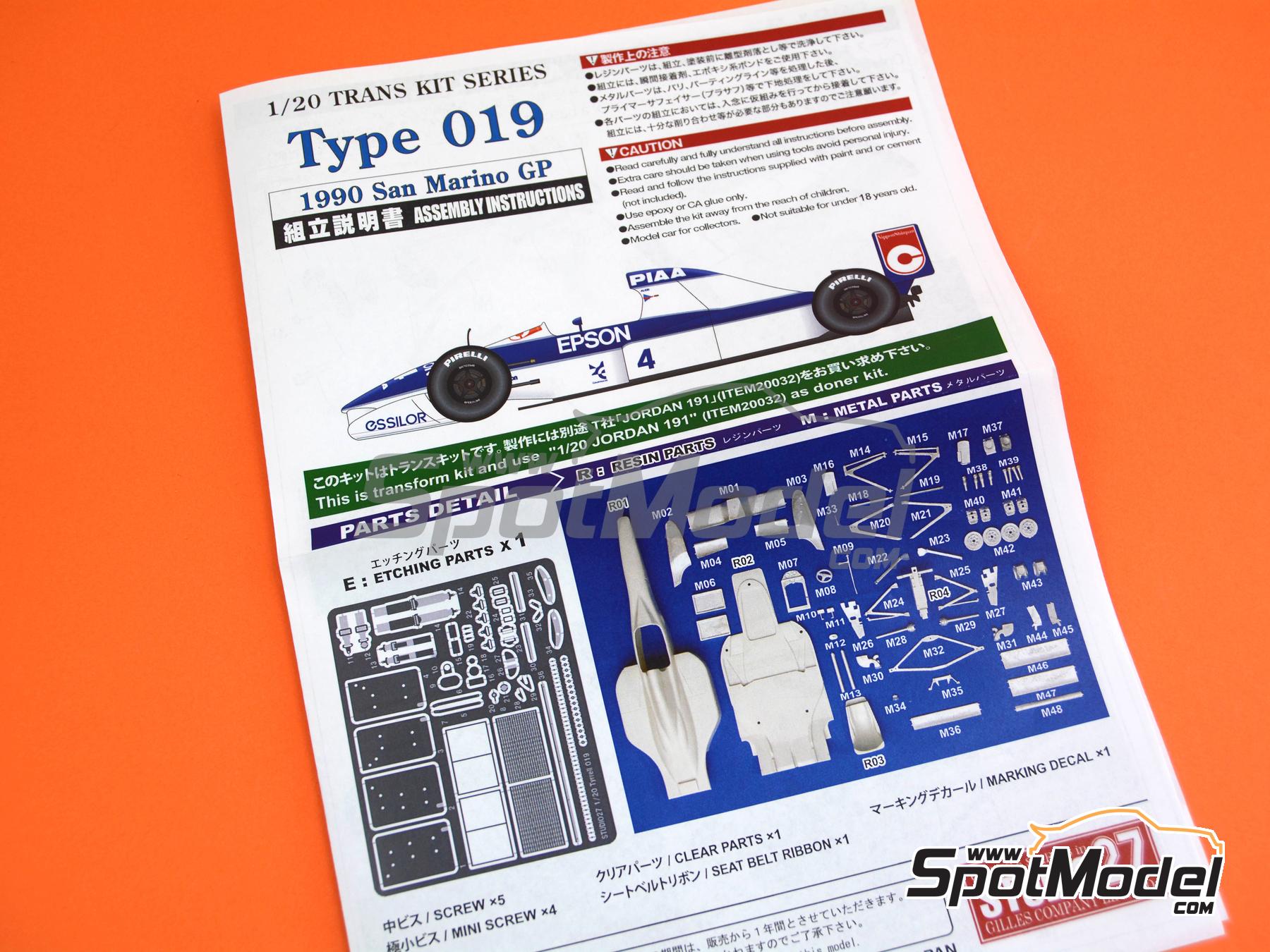 Image 2: Tyrrell Ford 019 patrocinado por PIAA, Epson - Gran Premio de F&oacute;rmula 1 de San Marino 1990 | Transkit en escala&nbsp;1/20 fabricado por Studio27 (ref.&nbsp;ST27-TK2095, tambien 4545310021780 y TK2095)
