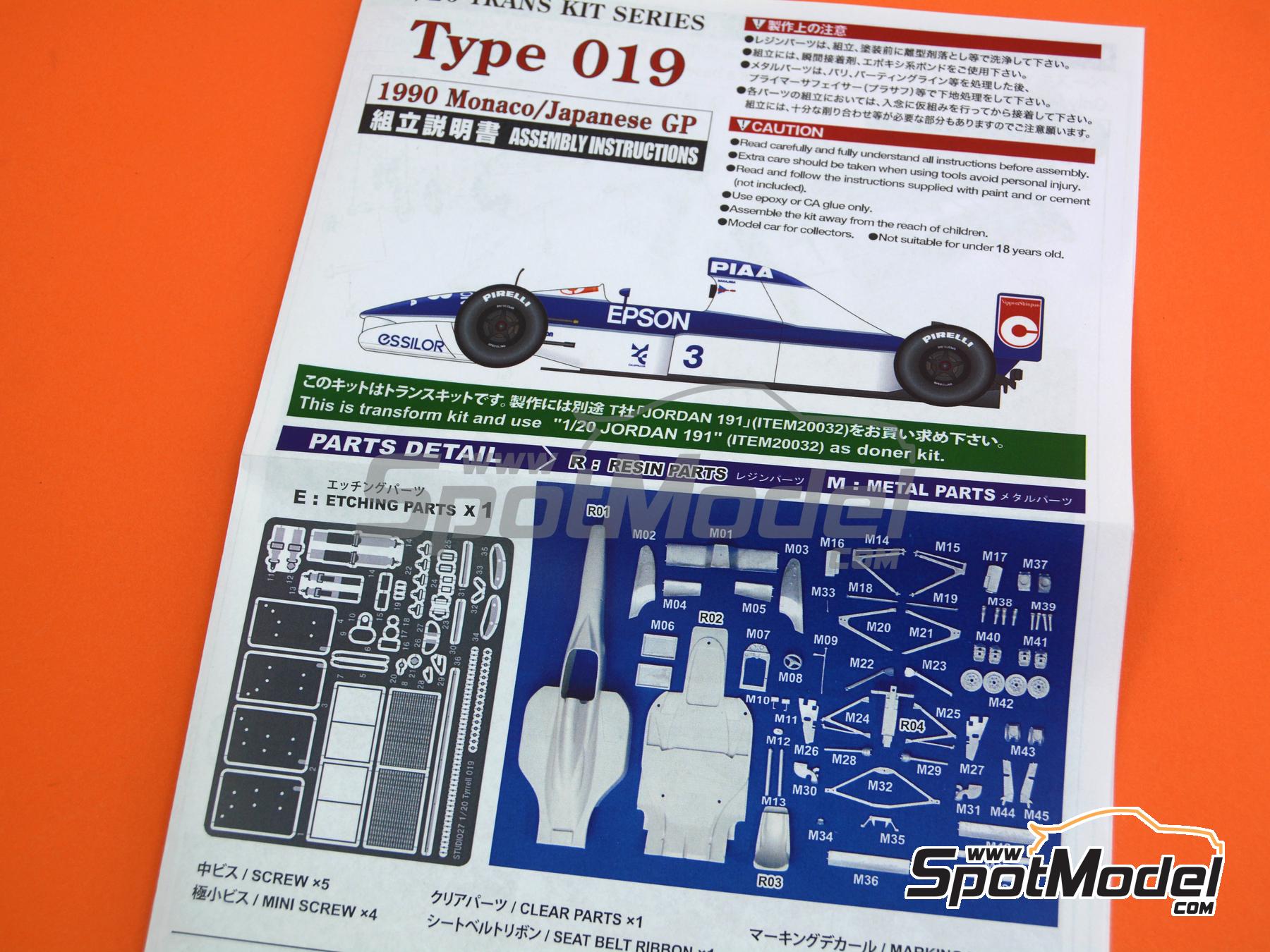 Image 2: Tyrrell Ford 019 sponsored by PIAA, Epson - Japanese Formula 1 Grand Prix, Monaco Formula 1 Grand Prix 1990 | Transkit in 1/20 scale manufactured by Studio27 (ref.&nbsp;ST27-TK2096, also 4545310021797 and TK2096)