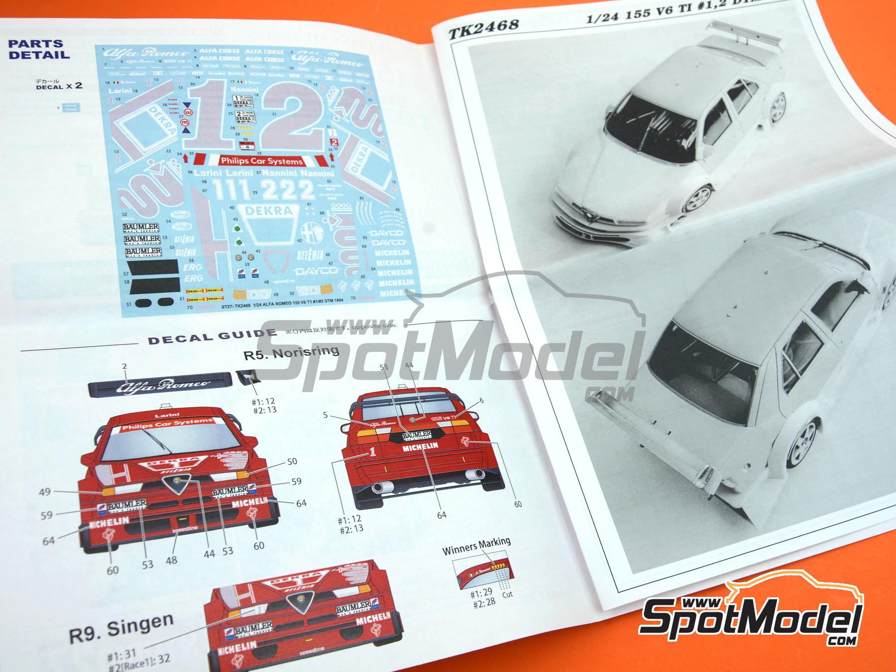 Image 13: Alfa Romeo 155 V6 TI Alfa Corse Team - DTM - Deutsche Tourenwagen Masters 1994 | Marking / livery in 1/24 scale manufactured by Studio27 (ref.&nbsp;ST27-TK2481, also 4545310021384 and TK2481)