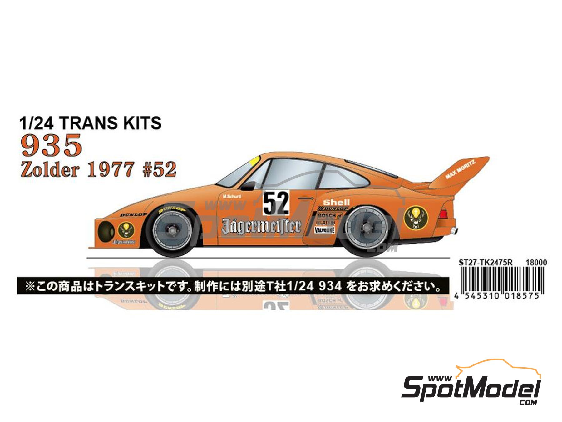 Image 1: Porsche 935 Max Moritz Team sponsored by Jagermeister - Deutsche Rennsport Meisterschaft DRM Zolder Bergischer L&ouml;we 1977 | Marking / livery in 1/24 scale manufactured by Studio27 (ref.&nbsp;ST27-TK2480, also 4545310021162 and TK2480)