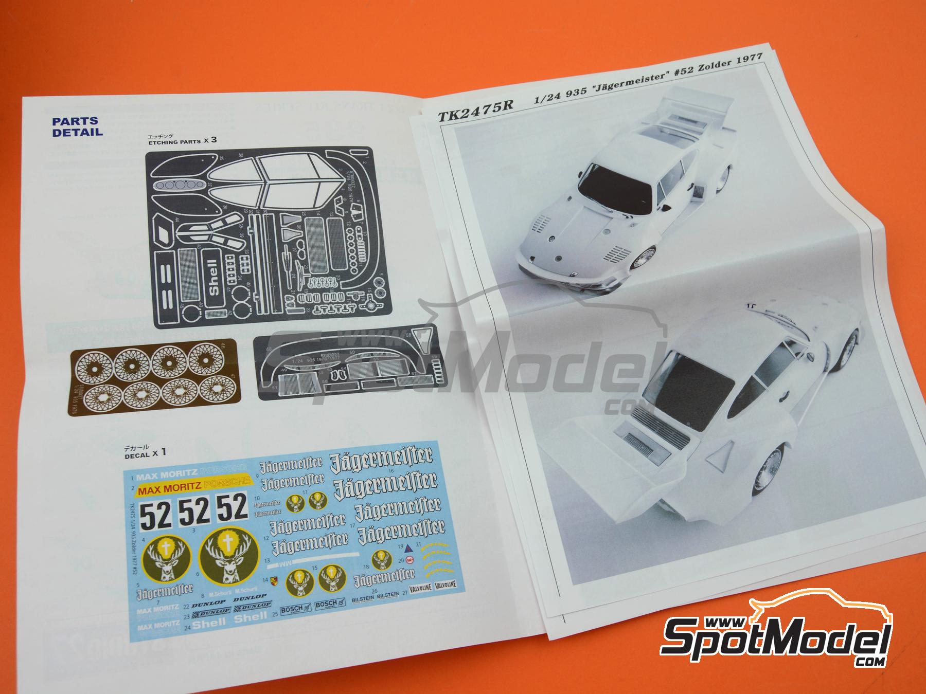 Image 20: Porsche 935 Max Moritz Team sponsored by Jagermeister - Deutsche Rennsport Meisterschaft DRM Zolder Bergischer L&ouml;we 1977 | Marking / livery in 1/24 scale manufactured by Studio27 (ref.&nbsp;ST27-TK2480, also 4545310021162 and TK2480)