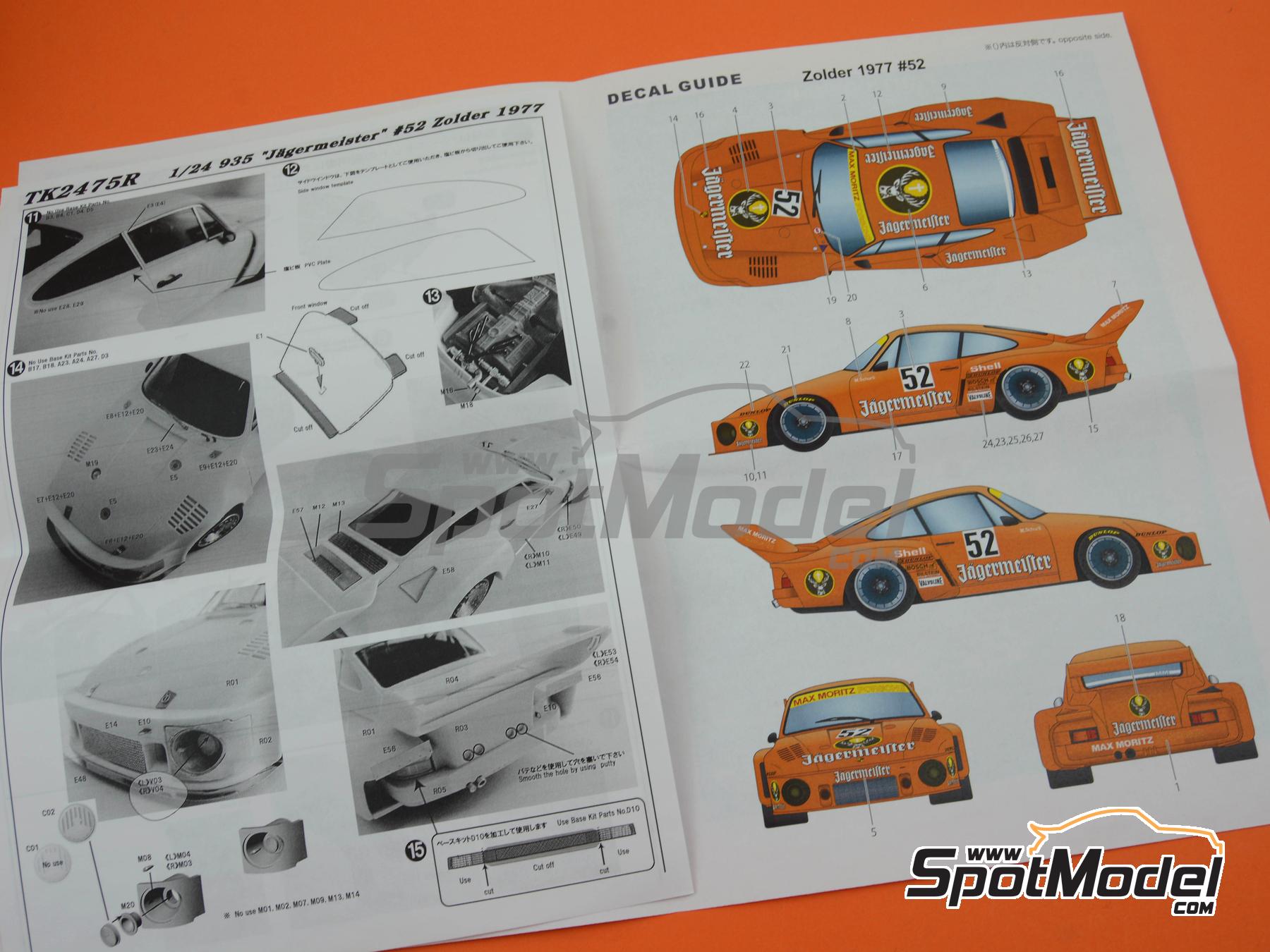 Image 21: Porsche 935 Max Moritz Team sponsored by Jagermeister - Deutsche Rennsport Meisterschaft DRM Zolder Bergischer L&ouml;we 1977 | Marking / livery in 1/24 scale manufactured by Studio27 (ref.&nbsp;ST27-TK2480, also 4545310021162 and TK2480)